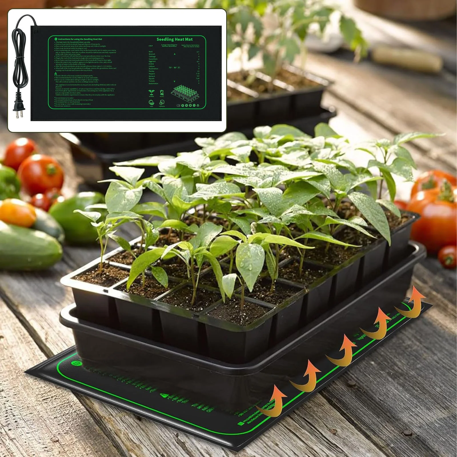 ZiSUGP Fitness Bands with Handle Green Heating Mat for Seedling Tray & Greenhouse Heating Pad for Green Veggies and Flowers Direct Plug In Use