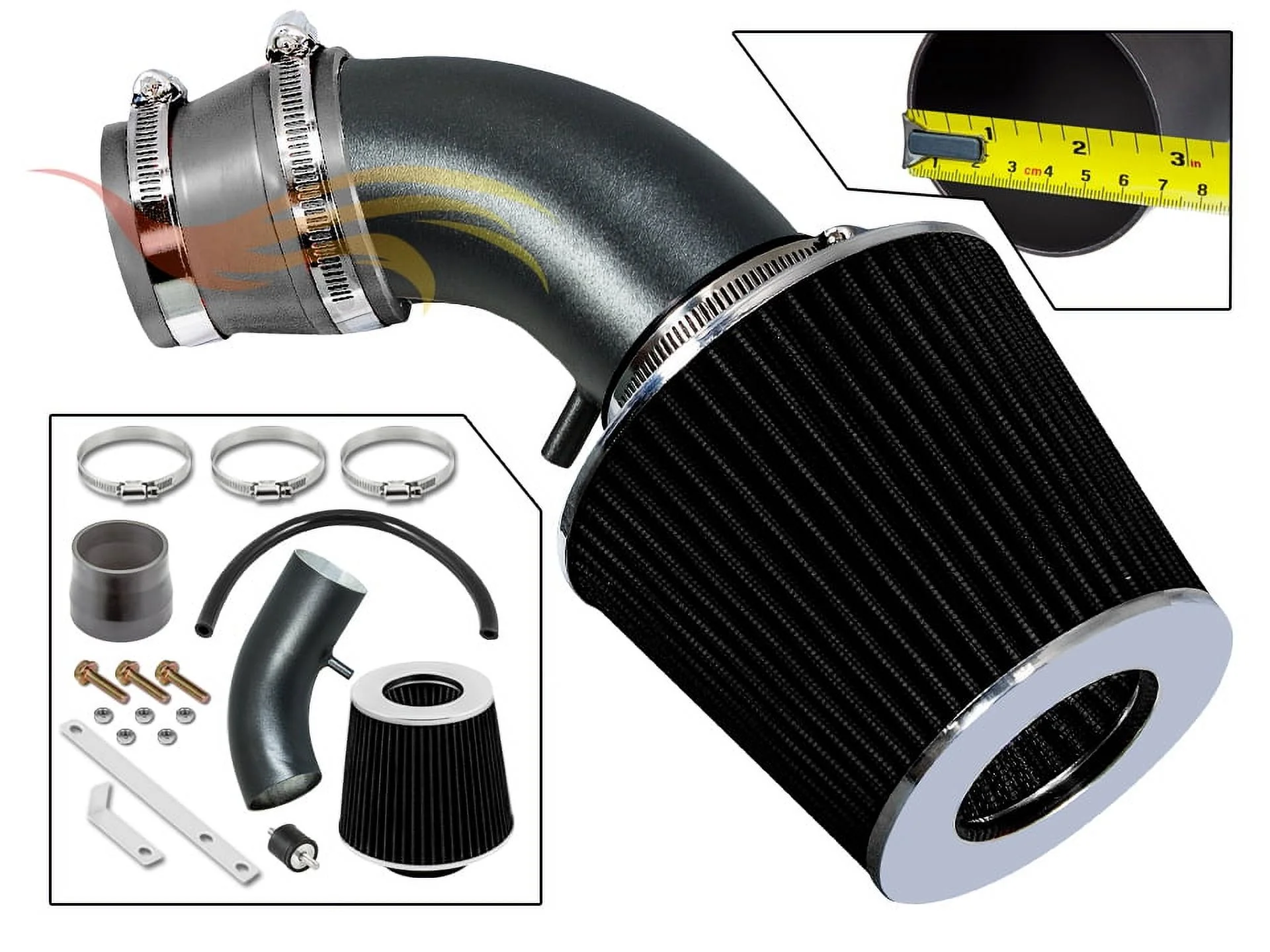 RW SERIES - MATTE BLACK PIPE GRAY - SHORT RAM INTAKE Compatible For 01-03 Hyundai Elantra 2.0L