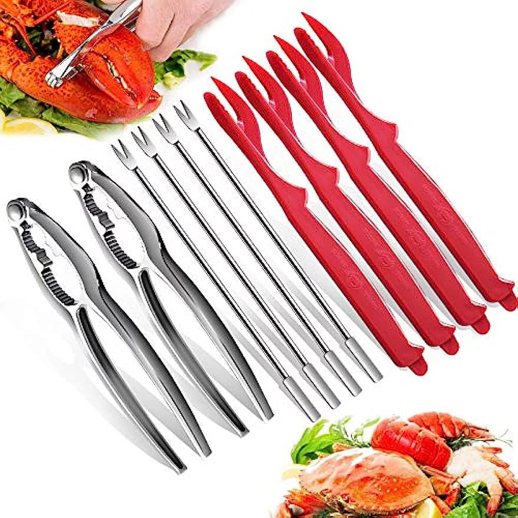 10PCS Crab Nut Crackers and Seafood Tools,Stainless Steel Lobster Crackers and Picks Set,Including 2 Lobster Crab Crackers, 4 Lobster Sheller Knives, 4 Crab Leg Forks/Picks (10pcs)
