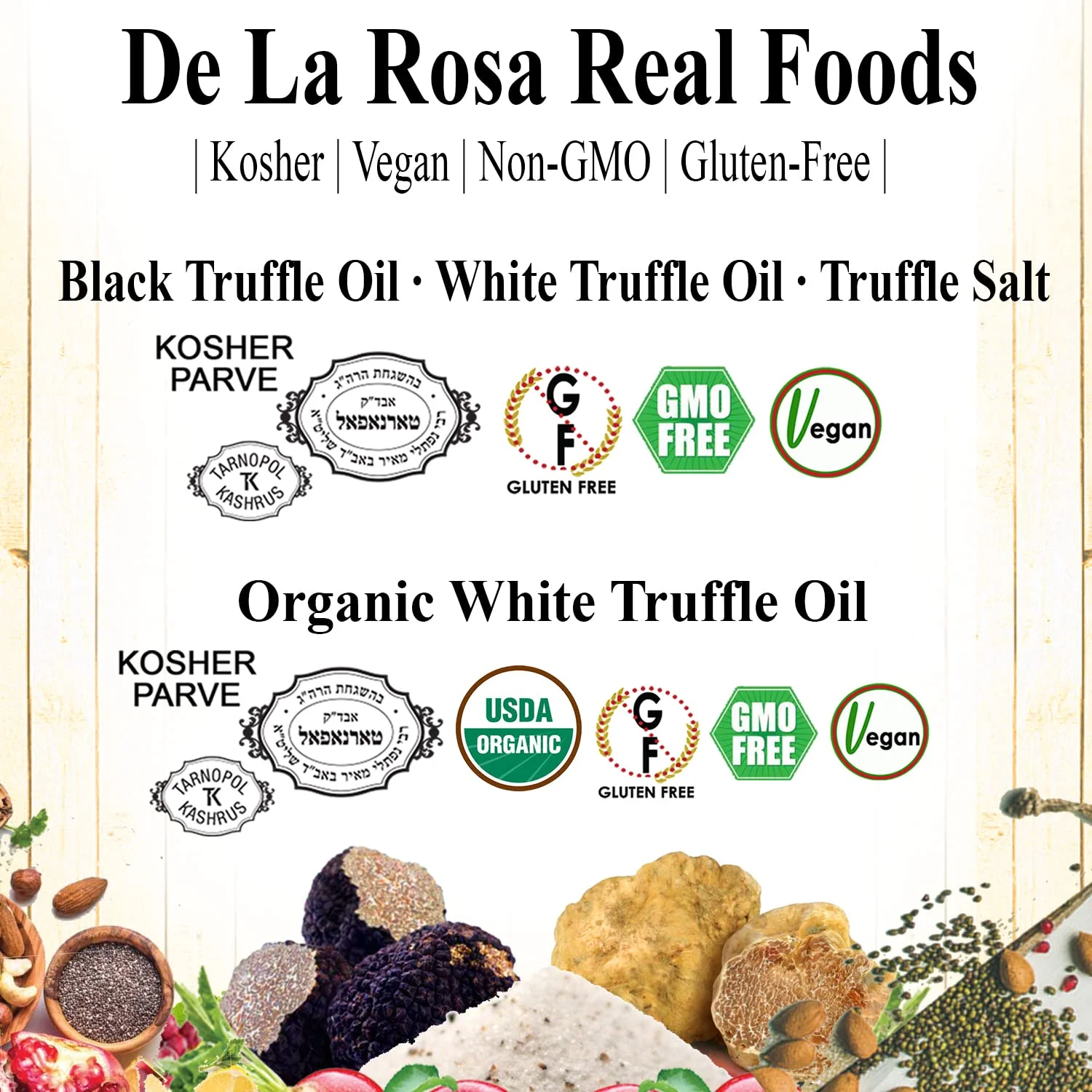 De La Rosa Italian Truffle Salt, Kosher, Vegan, Non-GMO & Gluten Free, Flavors, & More