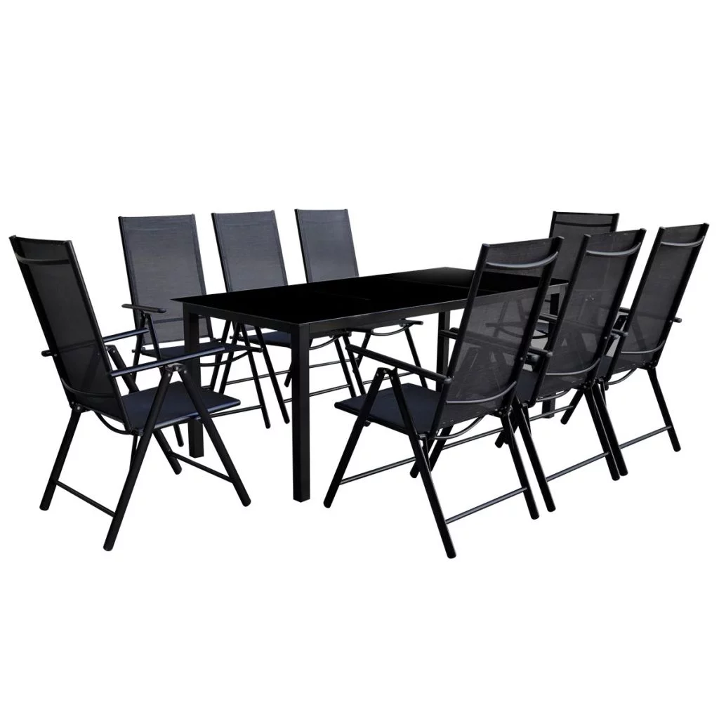 9 Piece Folding Outdoor Dining Set Aluminium Black