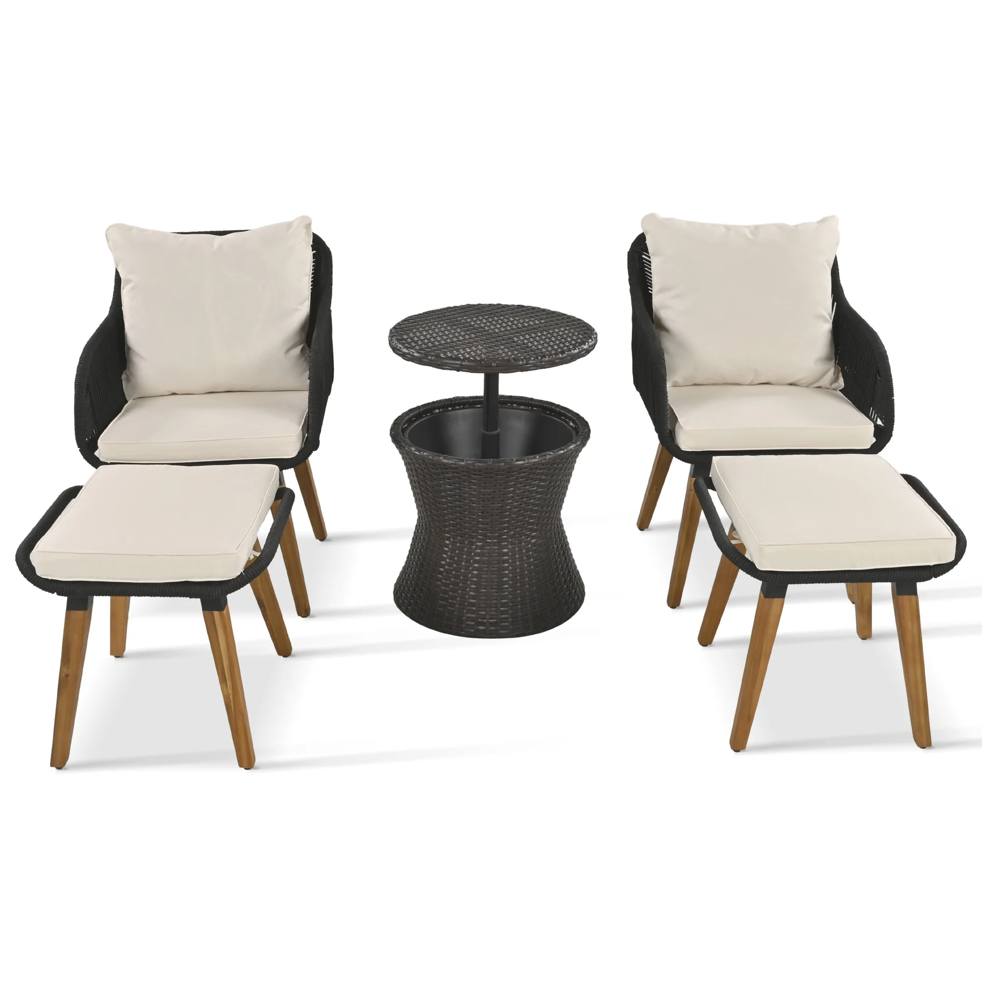 Smart FENDEE 5 Pieces Patio Furniture Conversation Set with Wicker Cool Bar Table and 2 Chairs,Beige
