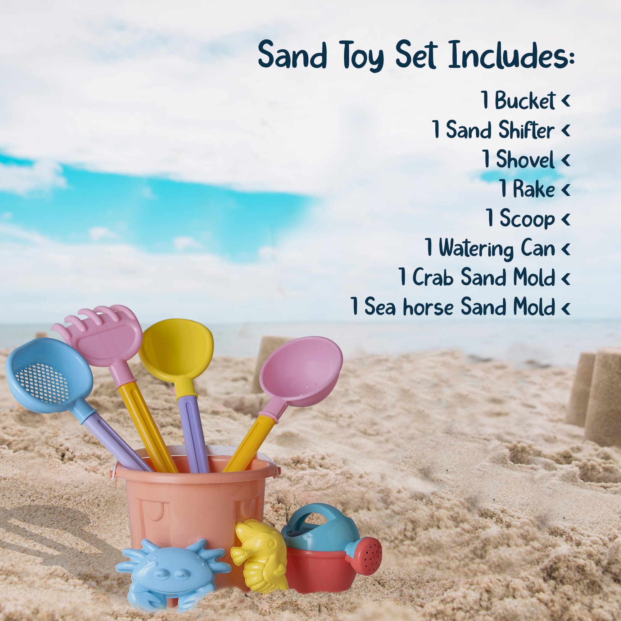 VOS Beach Sand Pail and Shovels Set - Water Toys for Kids - 8 pcs Set