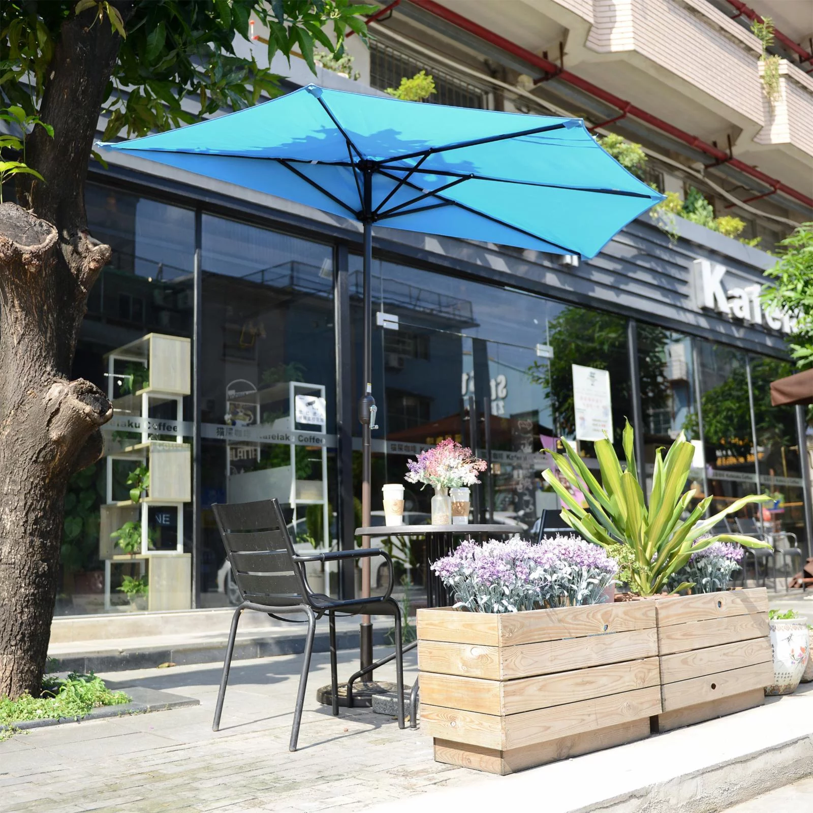 Villacera 9ft Half Umbrella, Blue