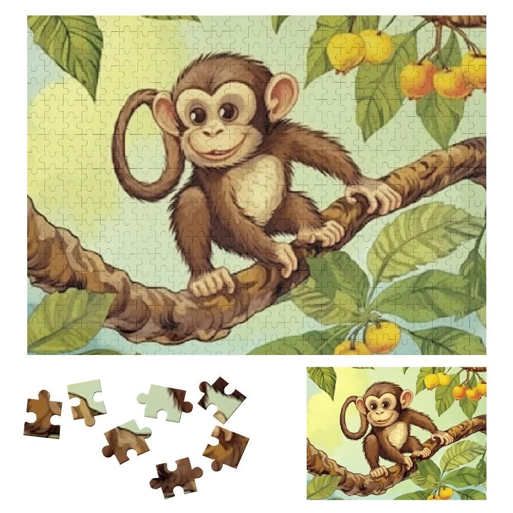 JRXY Monkey Tree Branch Banana Wooden Jigsaw Puzzle Impossible Wooden Puzzles Gift for Family Friends 500 PCS