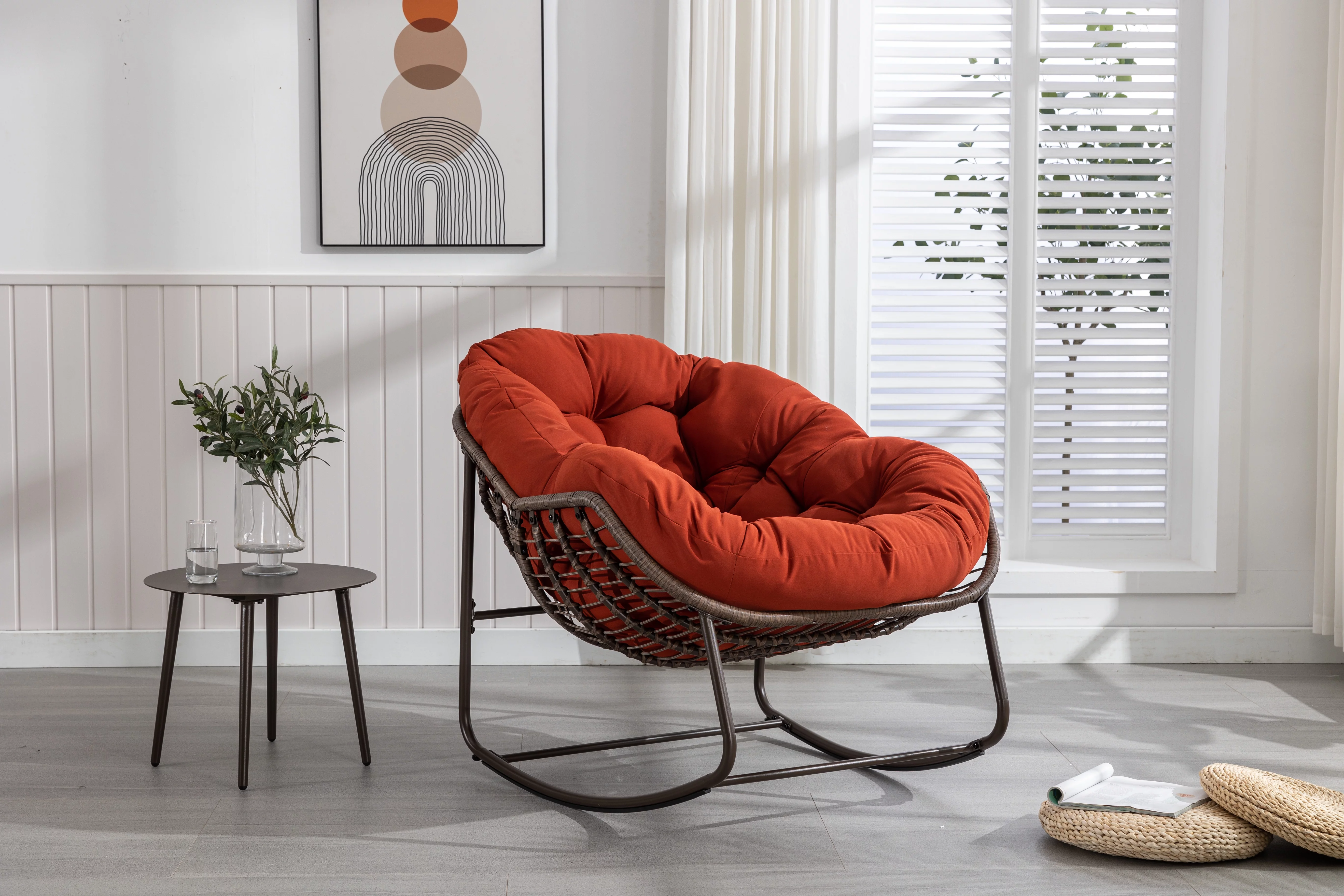 CoSoTower Outdoor Rattan Rocking Chair,Padded Cushion Rocker Recliner Chair Outdoor for Front Porch, Living Room, Patio, Garden, Orange