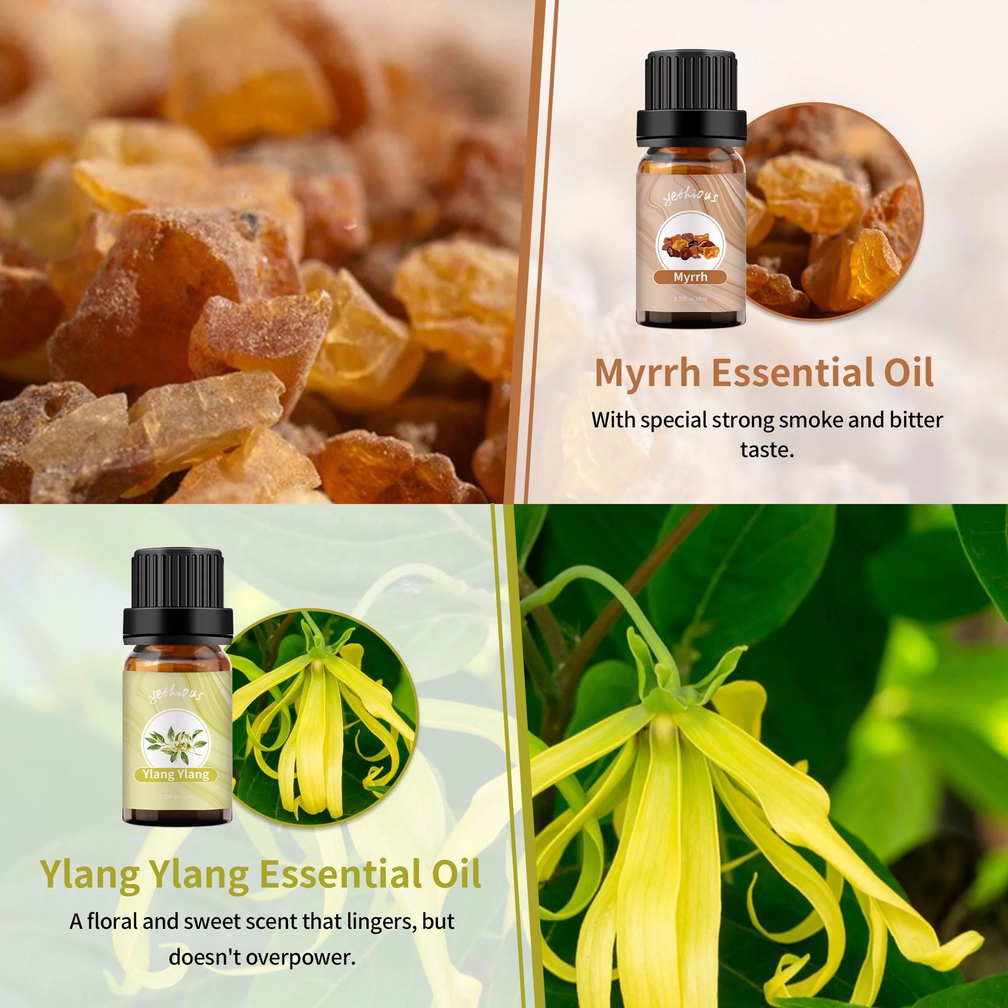 Yethious 2 Pack Myrrh Essential Oil Ylang Ylang Essential Oil 10ml For Diffuser 100% Pure Organic Aromatherapy