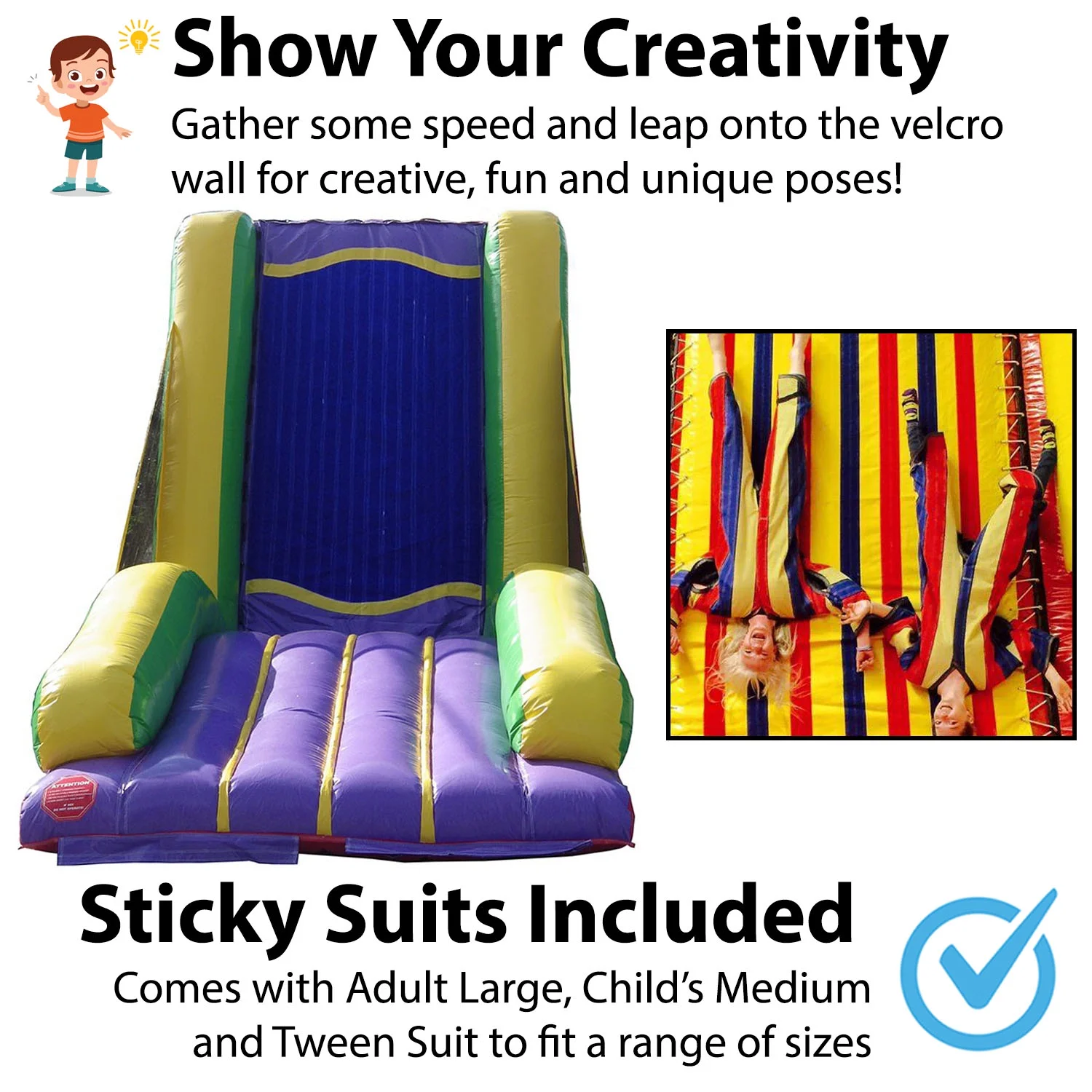 TentandTable Commercial Interactive Inflatable Sticky Wall with Sticky Suits