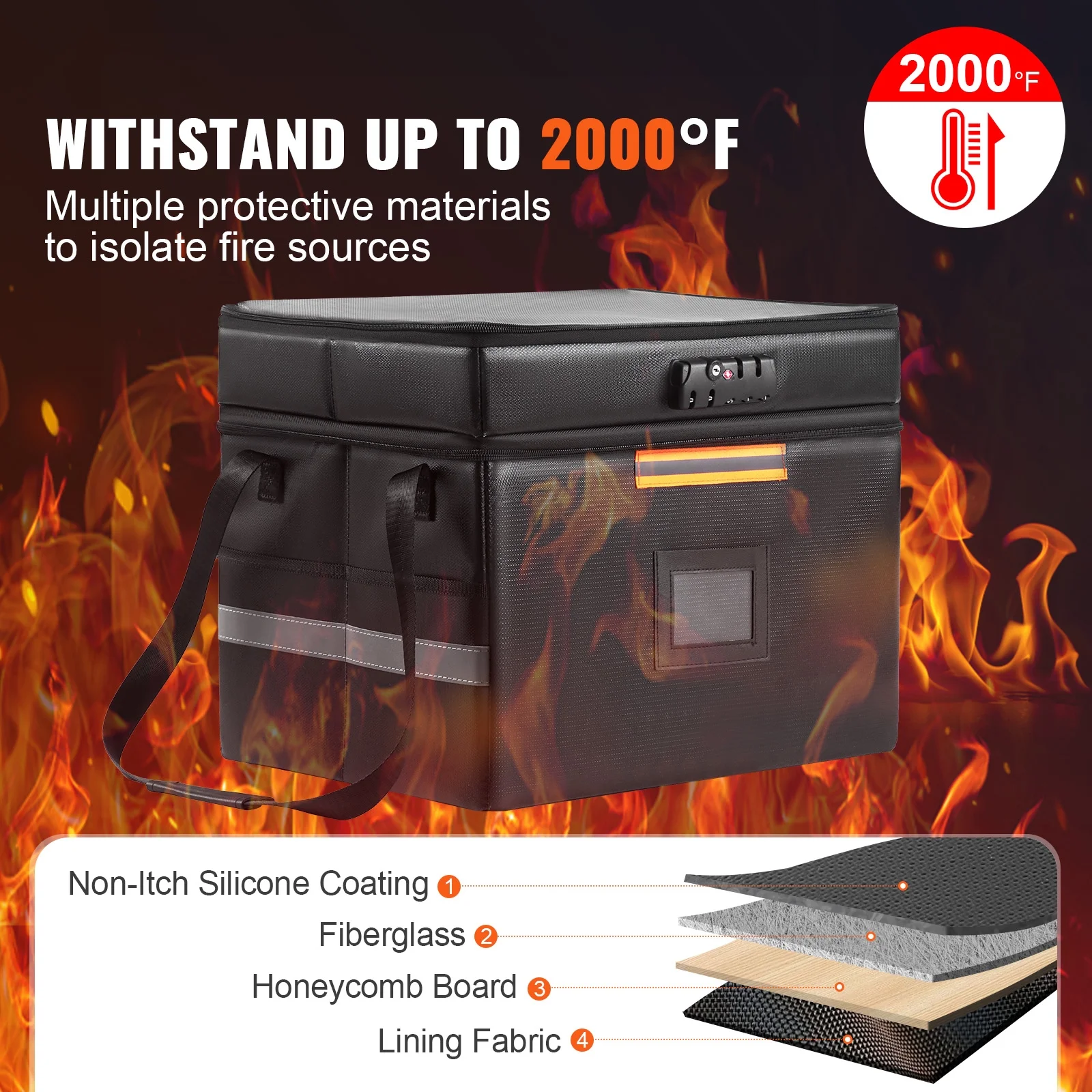 SKYSHALO Fireproof Document Box 2000℉ Fireproof & Waterproof Document Bag