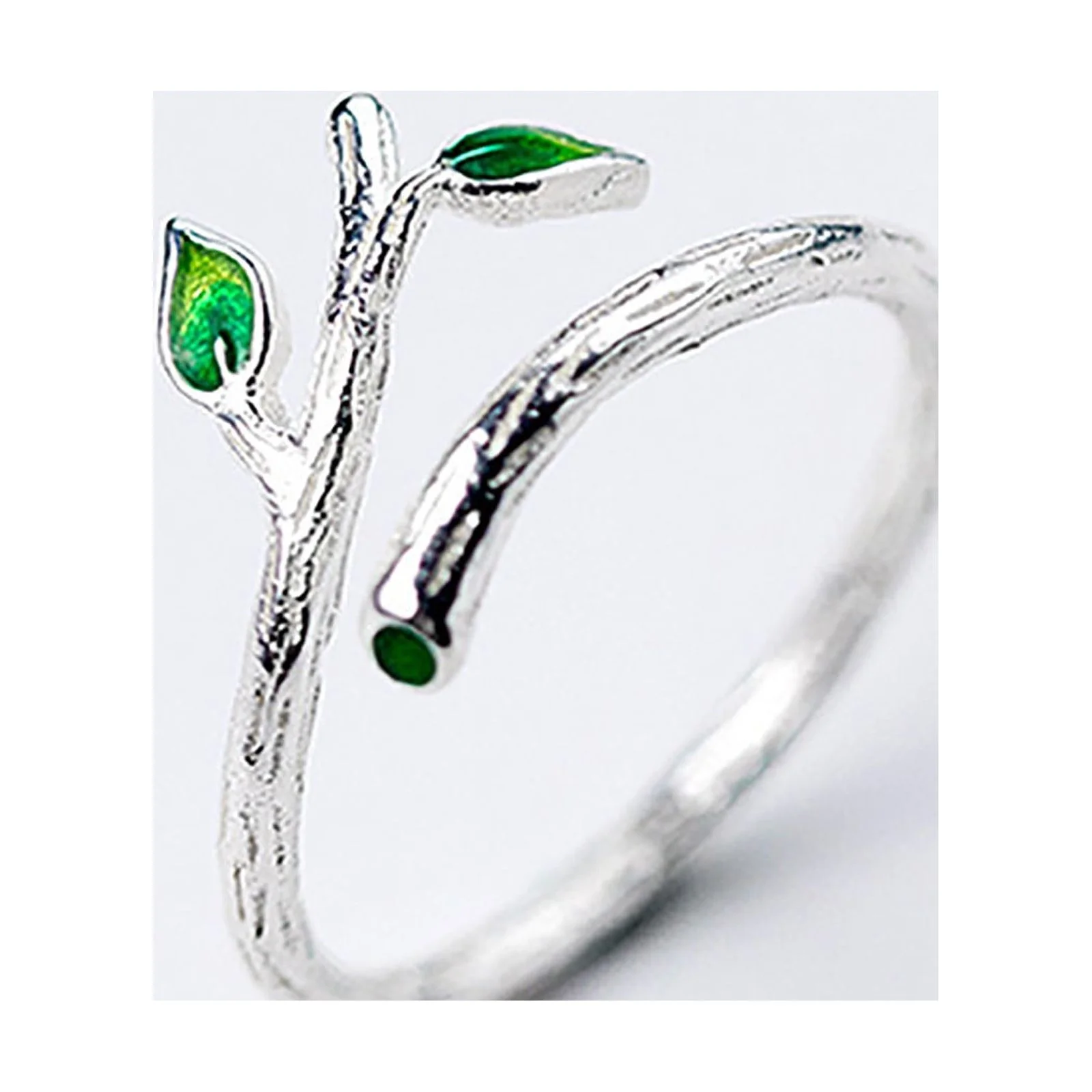 XZZjjl Sterling Silver Rings Round Shape Fashionable Nature Branch Leaves Ring Opening Adjustable Ring Jewelry