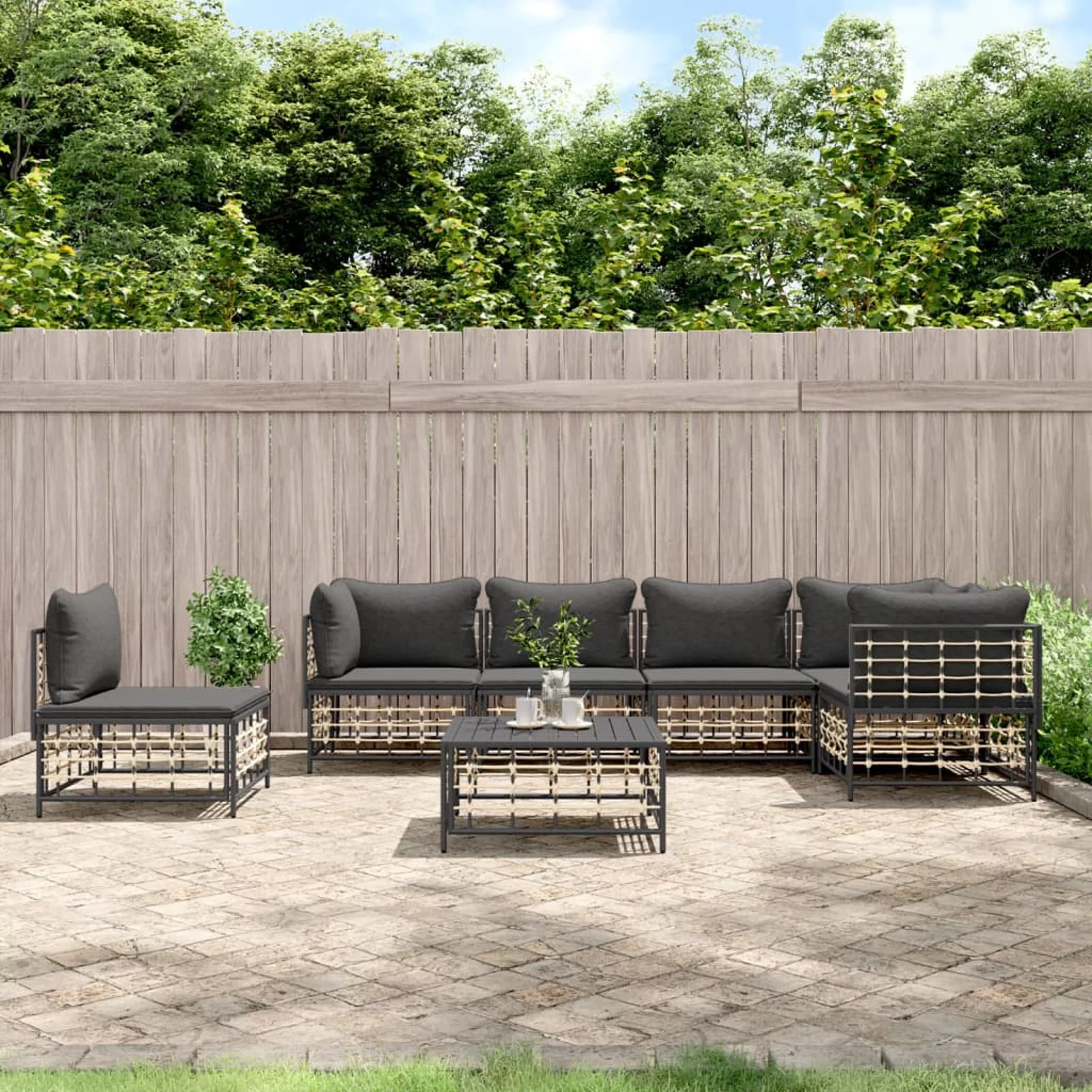 Dcenta 7 Piece Patio Set with Cushions Anthracite Poly Rattan