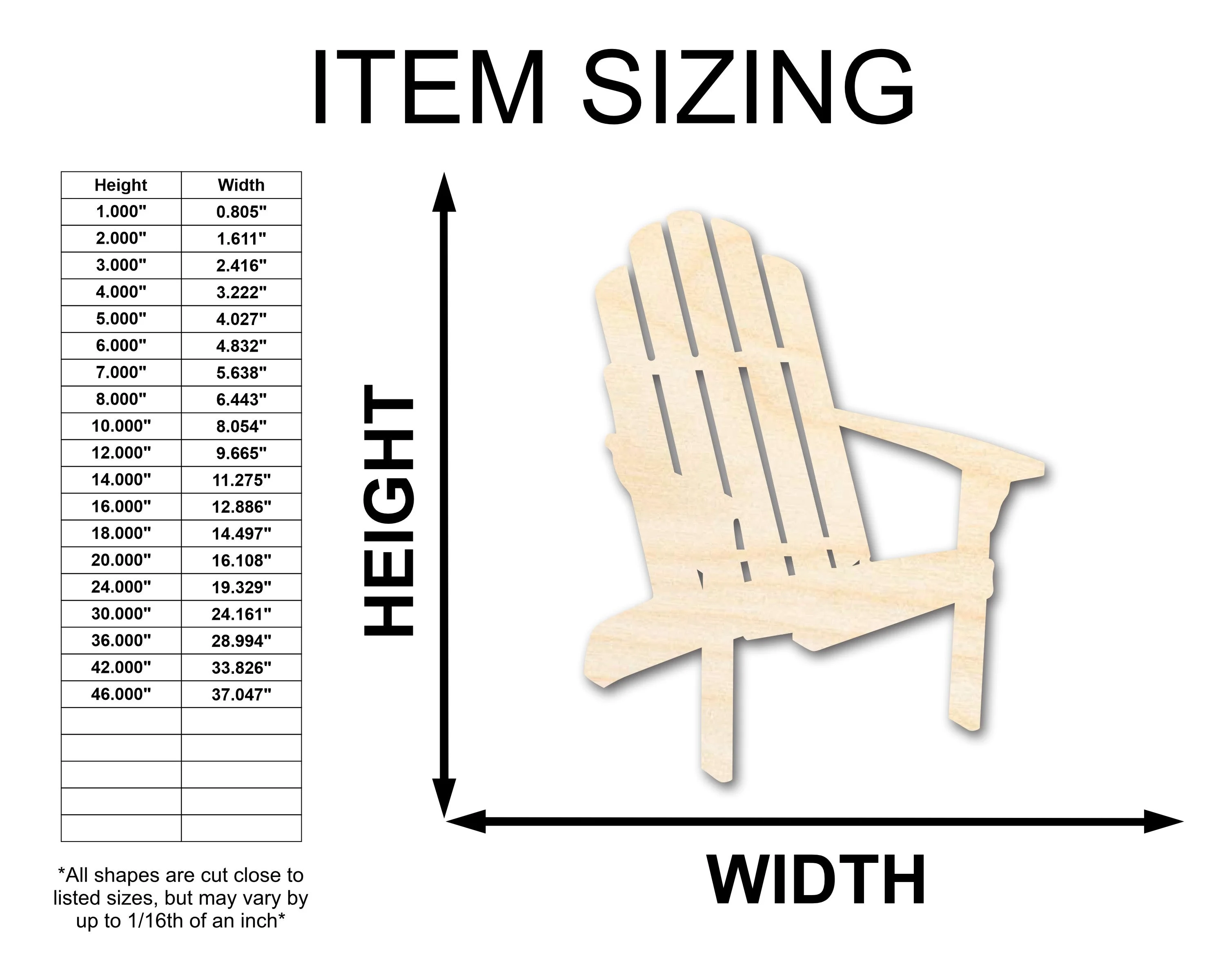 Unfinished Wood Adirondack Chair Shape | Summer | Beach | Craft Cutout | up to 36