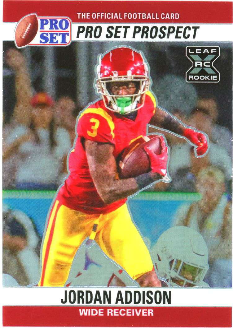 NFL 2023 Pro Set Prospect Jordan Addison /64 Trading Card P90-9 (XRC Rookie) (Leaf)