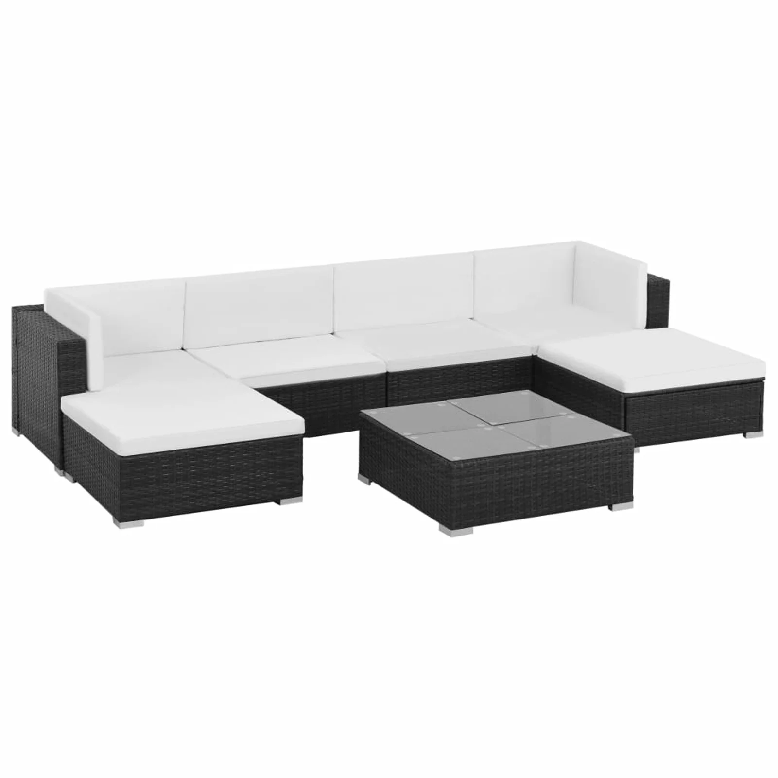 Suzicca 7 Piece Patio Set with Cushions Poly Rattan Black