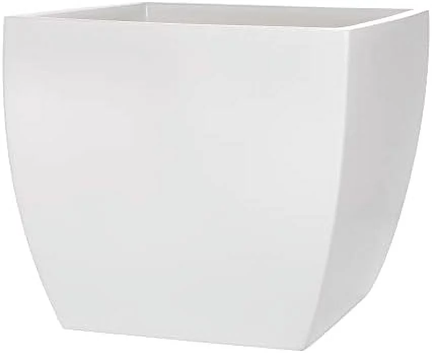Pacifica Square Curved Fiberglass Planter, White, 12 Inch