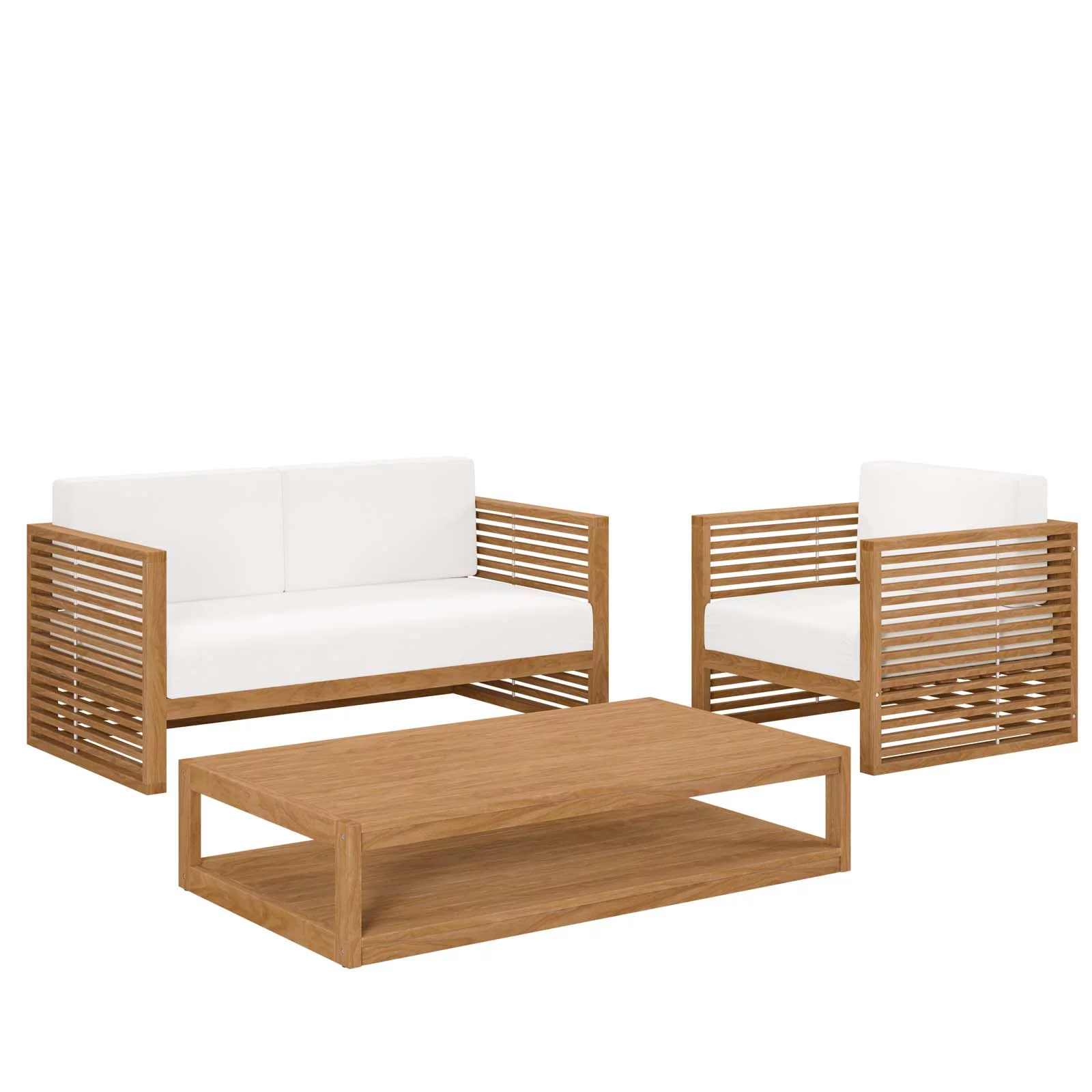 Modway Carlsbad 3-Piece Teak Wood Outdoor Patio Set in Natural White