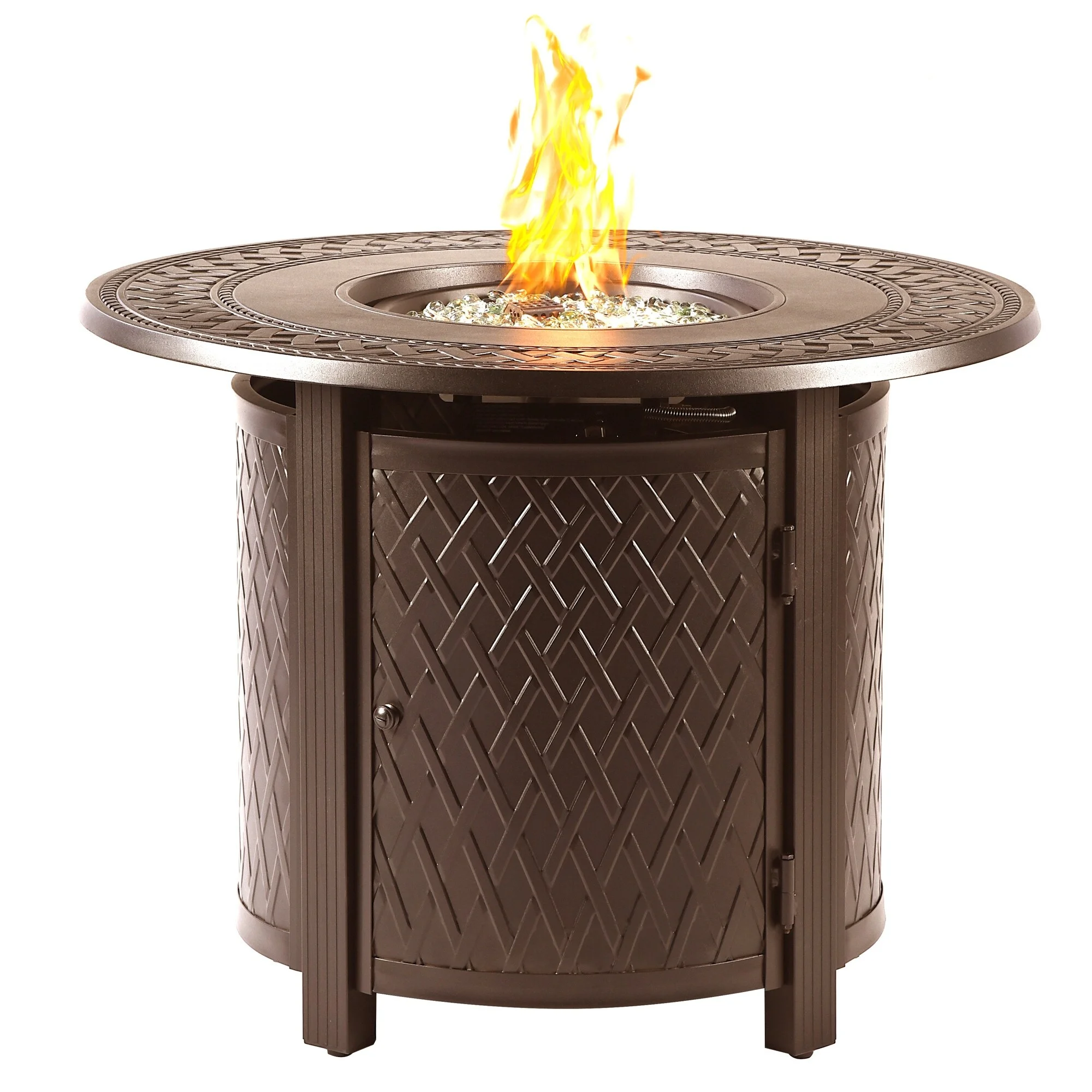 Oakland Living Round 34 in. x 34 in. Aluminum Propane Fire Pit Table with Glass Beads, Two Covers, Lid, 37,000 BTUs - N/A Antique Copper Copper