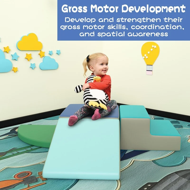 4 Pieces Kids Climbing Toys for Toddlers 1-3, Lightweight Couch Kids for Crawling and Sliding, Soft Play Equipment Foam Blocks Climber, Indoor Climb and Crawl Activity Play Set