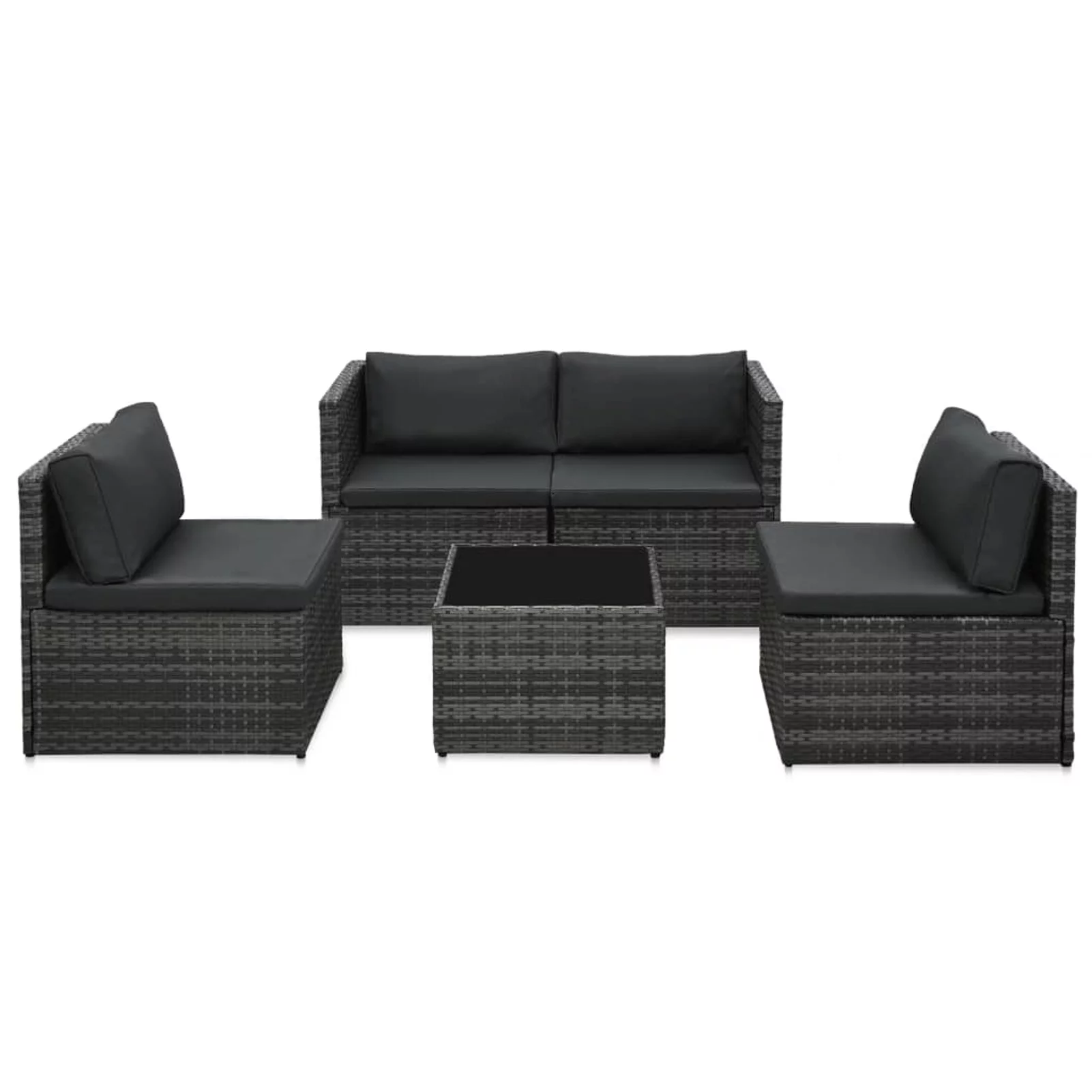 Dcenta 5 Piece  Conversation Set Cushioned Sectional Sofa with Glass  Table Patio  Set Gray Poly Rattan Garden, Patio, Pool, Backyard, Balcony, Lawn Furniture