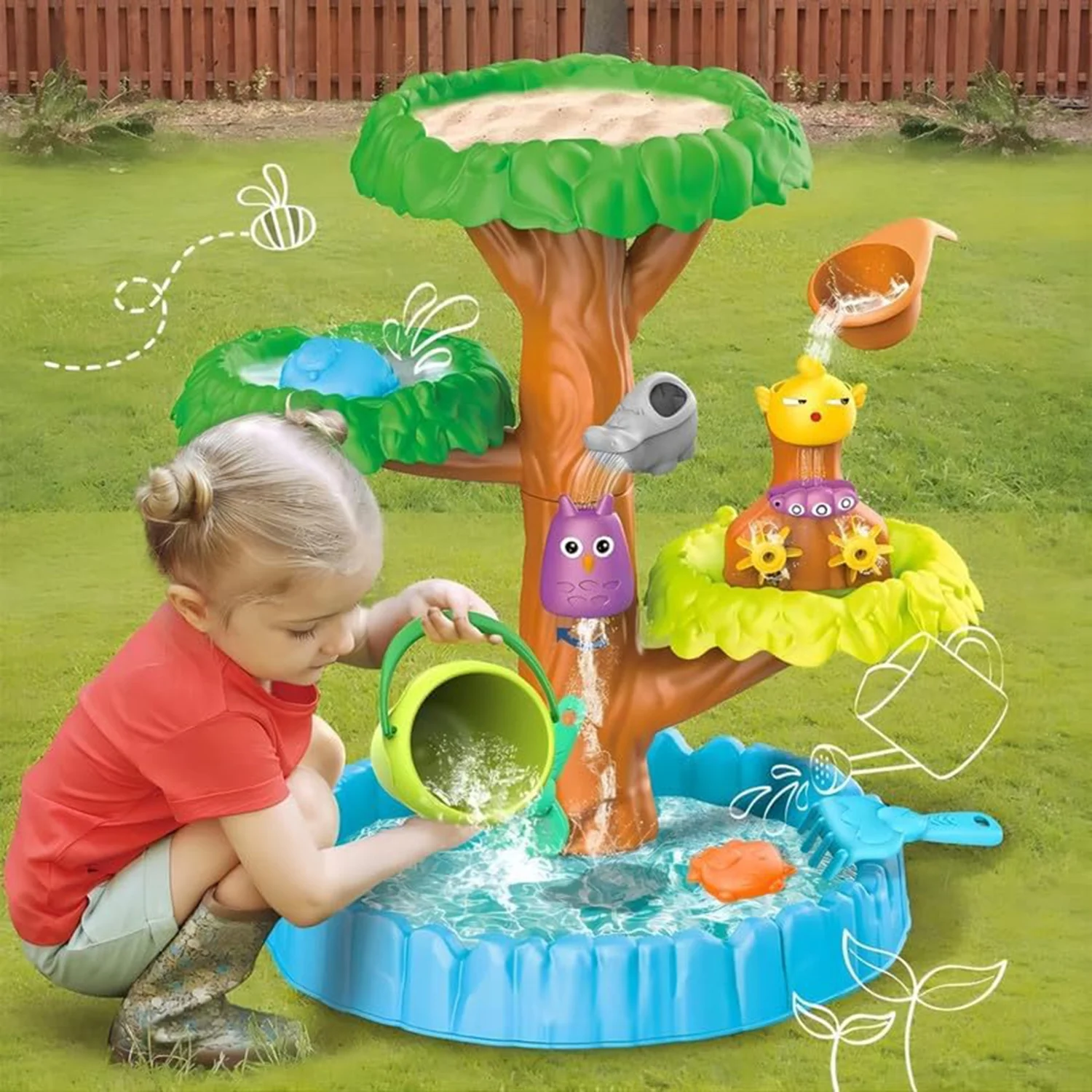 Sand Water Table, Sandbox Table with Beach Sand Water Toy, Beach Play Table, Water Play Table, Outdoor Beach Toy for Outdoor Backyard Toddler Boys Girls