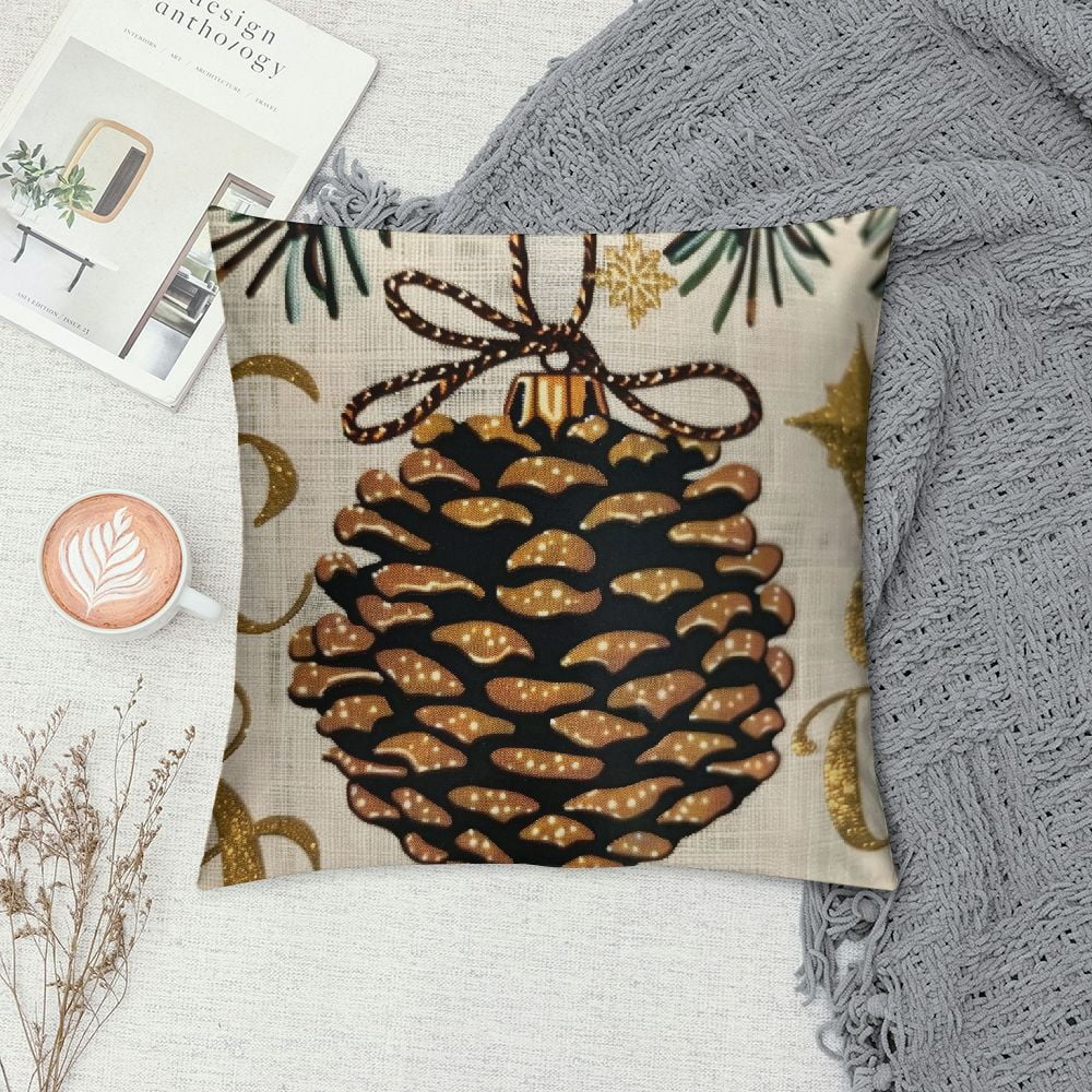 Ollo0ord  Flax Throw Pillow Cover Christmas Ball BUON Natale Italian Lettering Spruce Tree Branches   Pillowcase Home Decor Square   Pillow Case Cushion Cover White