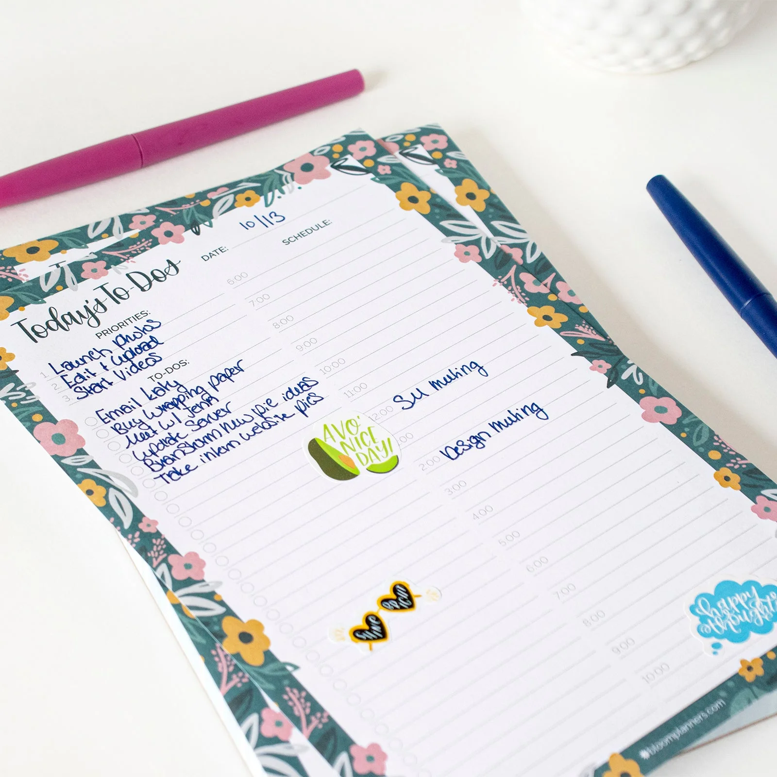 bloom daily planners Daily Timed To-Do Pad, Garden Blooms, 6