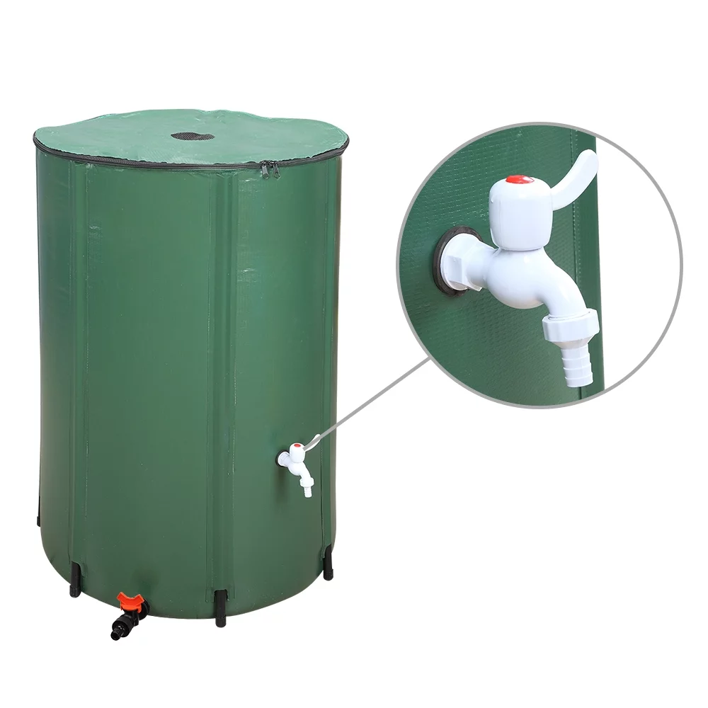 100 Gallon Folding Rain Barrel Water Collector, Portable Water Storage Tank, Green