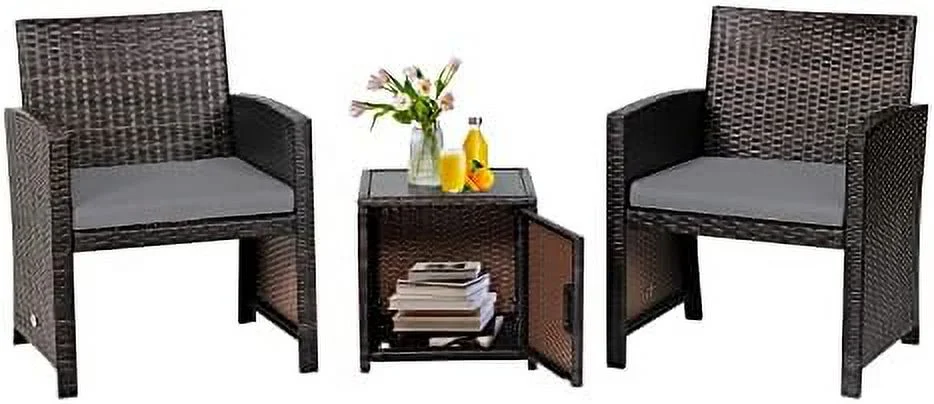 HYHBIBOOM 3 Pieces Outdoor Wicker Conversation Set with Waterproof Cover  2 Patio PE Rattan Cushioned Chairs with Side  Table  Suitable for Front Porch  Balcony  Garden  Poolside and Yard