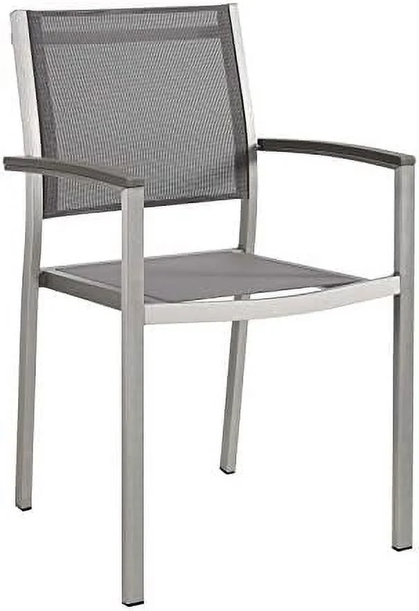 TJUNBOLIFE Shore Aluminum Outdoor Patio Dining Arm Chair in Silver Black