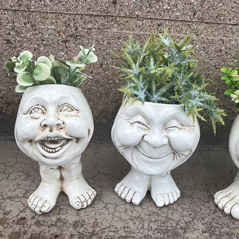 Quirky Creative Resin Succulent Plant Planter Pot Funny Muggle Face Flowerpot Ornament Figurines Decorative Balcony Garden Accessories