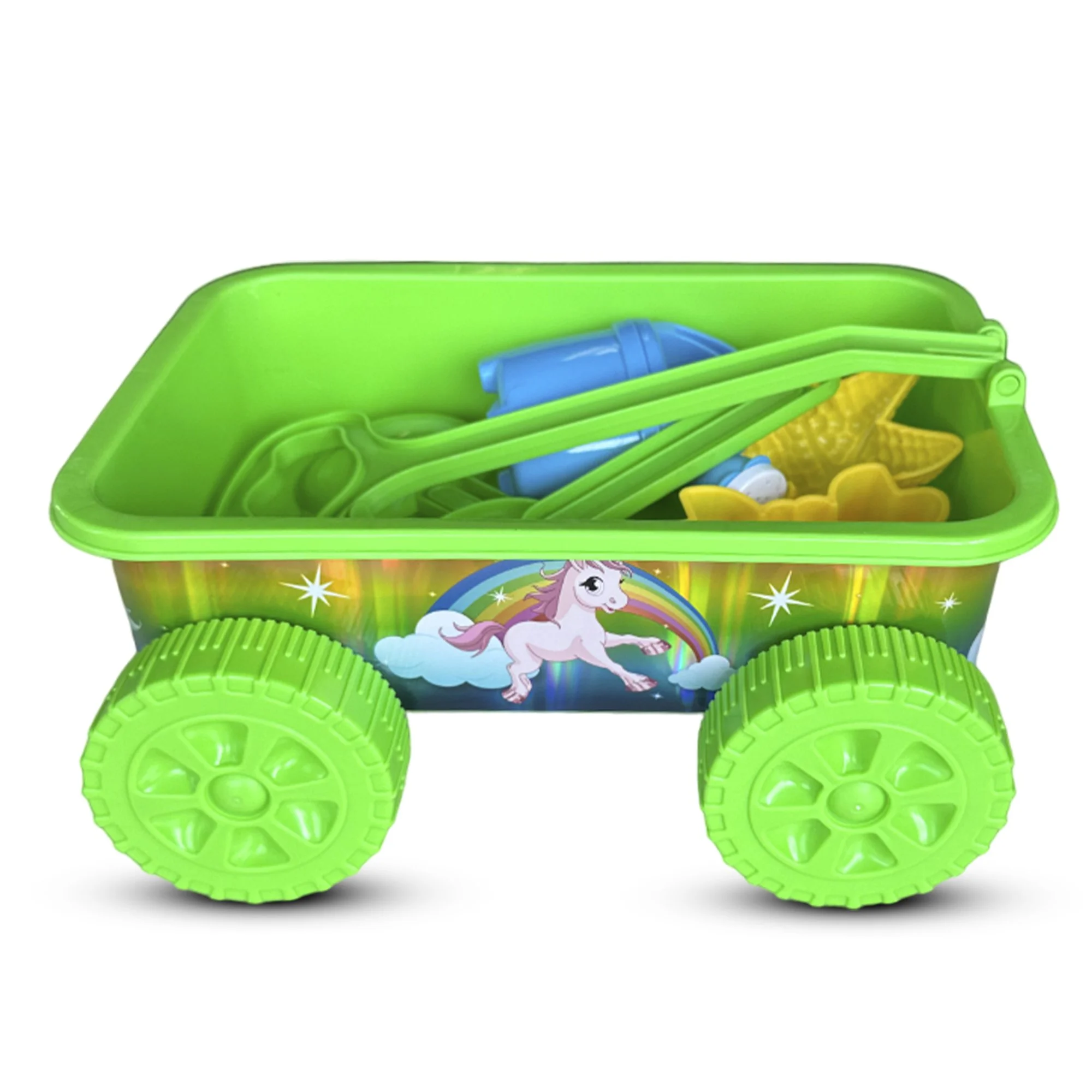 BBP Kids Toy Wagons for Kids to Pull Set, Plastic Wagon with Sand Toys for The Beach Wagon Kids, Toddler Wagon Toy, Wagon for Children, Toy Wagon for Toddlers -Shovels & Beach Toys Green
