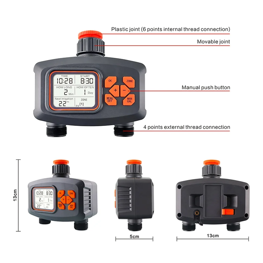 Water Timer for Garden Hose, 2-Outlet Watering Sprinkler Timer with LCD Screen Programmable Irrigation Timer for Yard Lawn Automatic/Manual  Watering Timer