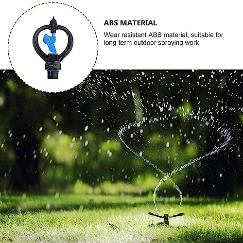 Lawn Water Sprinkler, 15Pcs Gentle Lawn Sprinkler Head 360° Automatic Rotation, Plastic G1/2 External Thread Lawn Sprinkler Nozzle, for Cooling (4 Point Medium Distance Round Wheel Sprinkler)