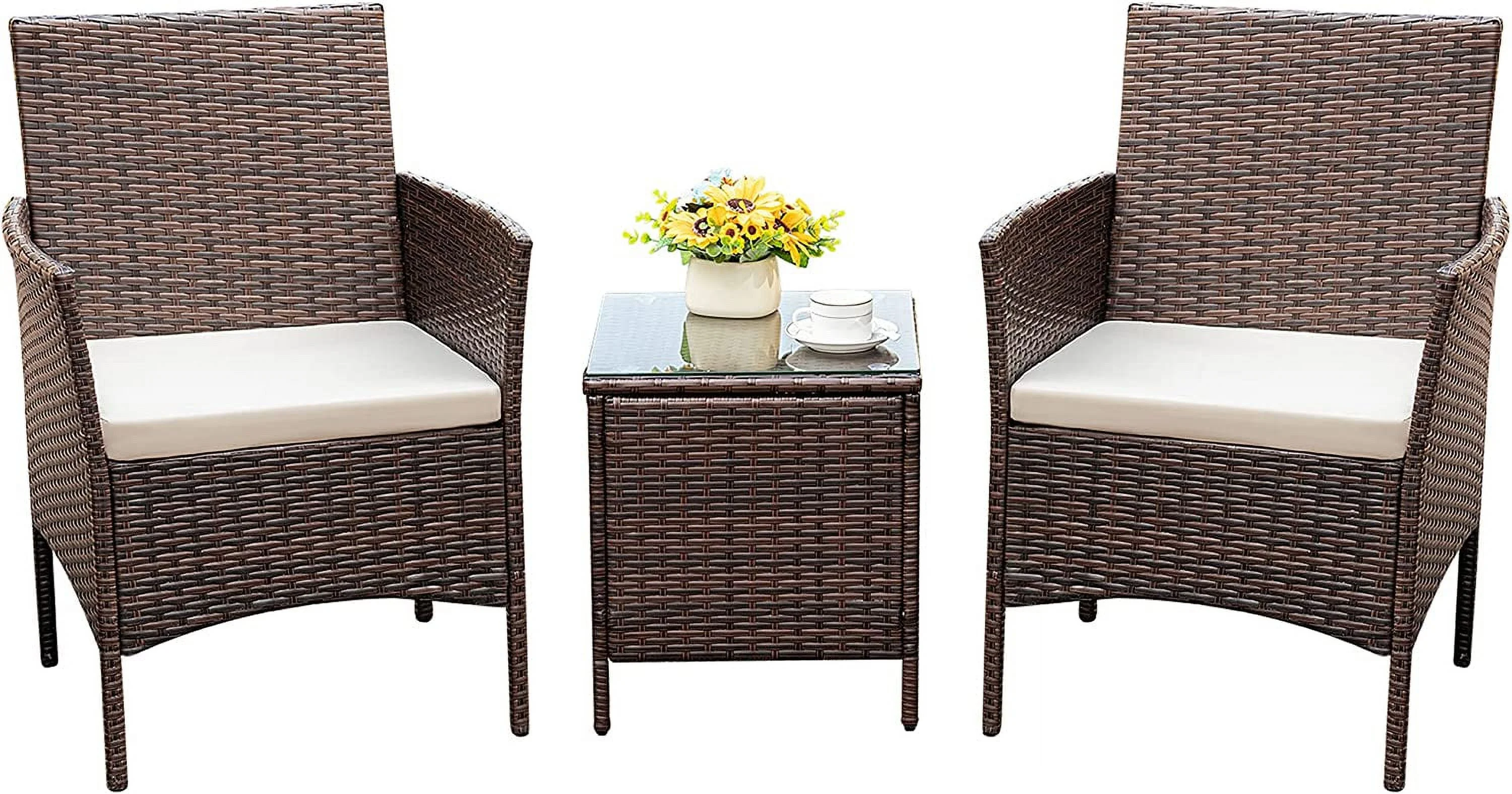 YPDCHB Patio Chairs  Outdoor Front Porch   3 Piece Wicker Patio Chairs Balcony  for Backyard Patio Balcony Lawn Pool (Brown)