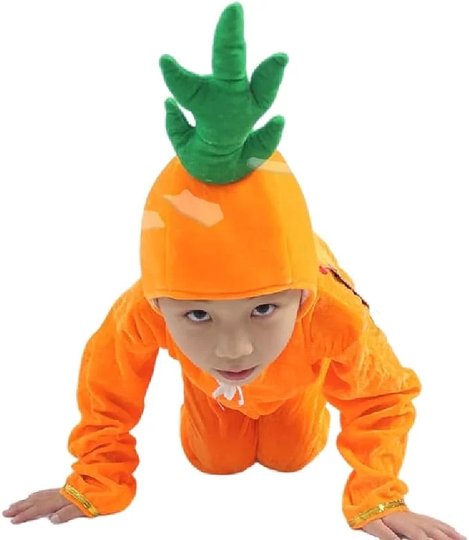 Quenny Children's Fruit Costumes, Parent-Child Performance Costumes, Mango, Grape, Tomato, Carrot, Bitter Gourd And Peach Costumes.  Carrot Costumes, Small(4-5Y)