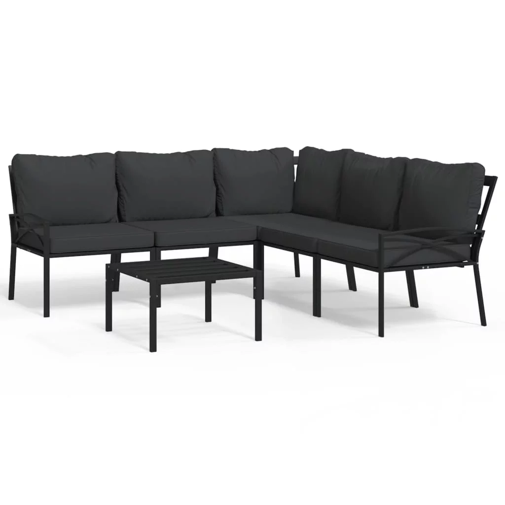 Dcenta 6 Piece Patio Set with Gray Cushions Steel