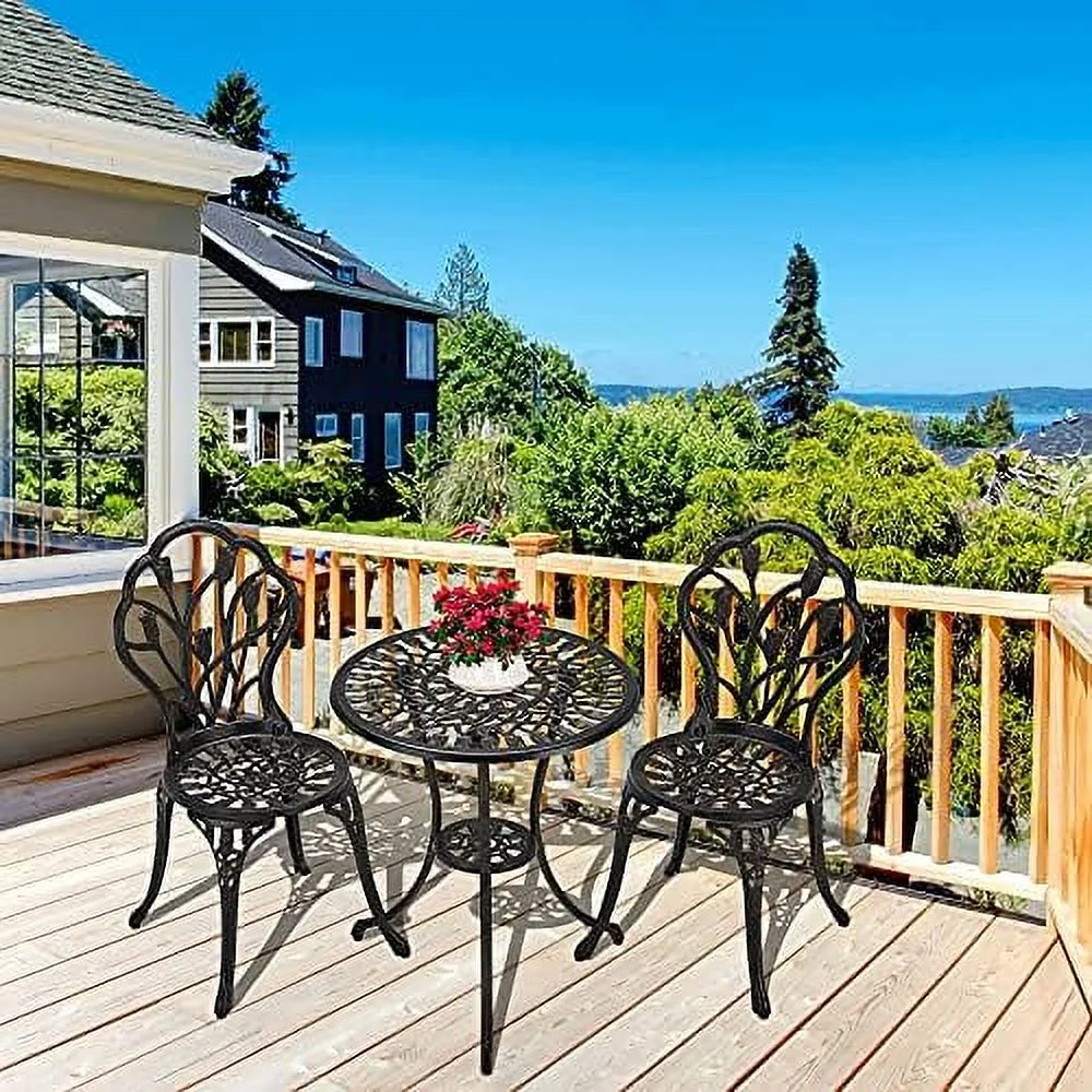 MQLIFEBOOM Antique Copper Finish Outdoor  with Rust-Resistant Small Round Table and 2 Chairs for Porch  Lawn  Garden  Backyard  Pool  Bronze