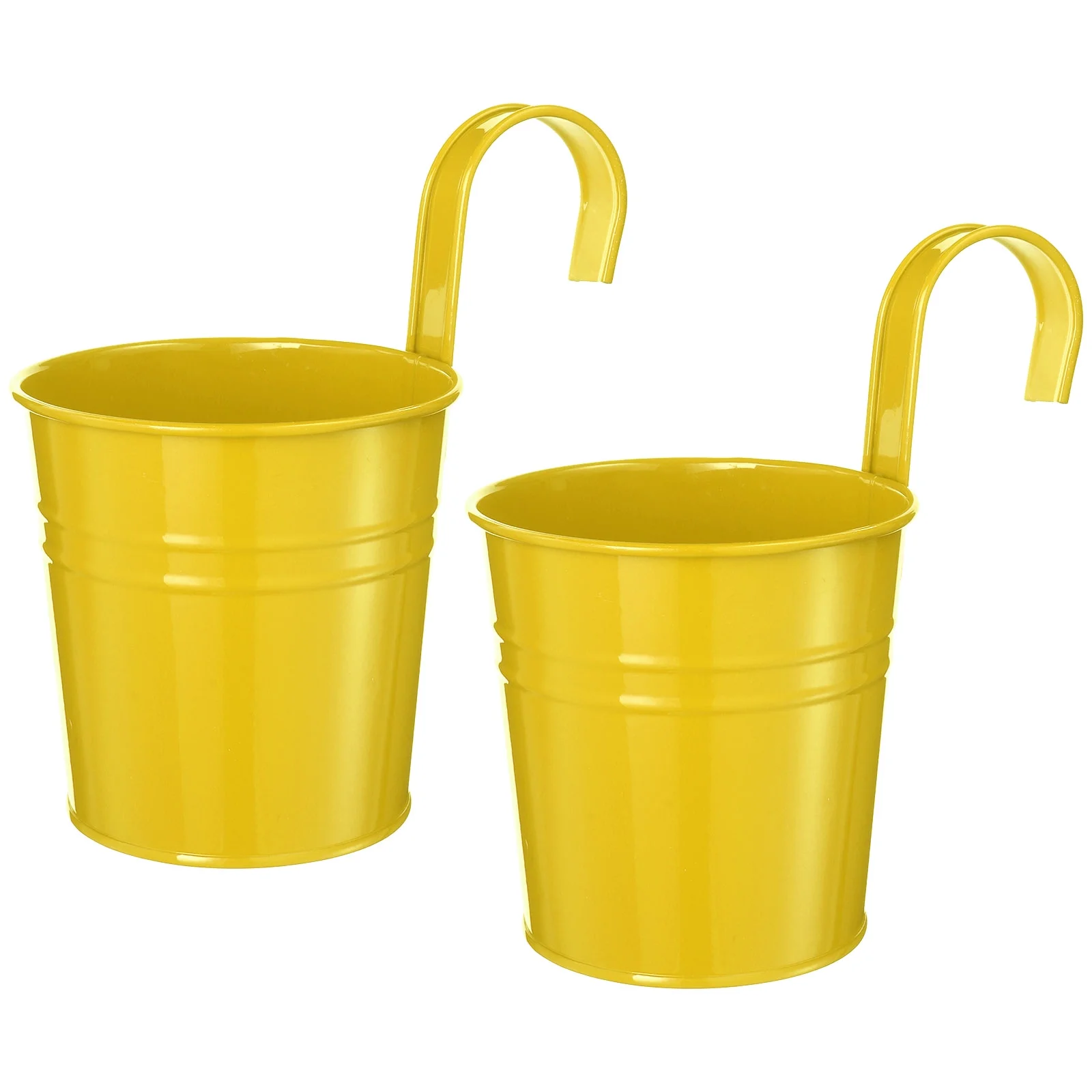 Uxcell 4 Inch Hanging Flower Pots Bucket, with Detachable Hook Drain Hole for Balcony Railing, Yellow 2Pcs