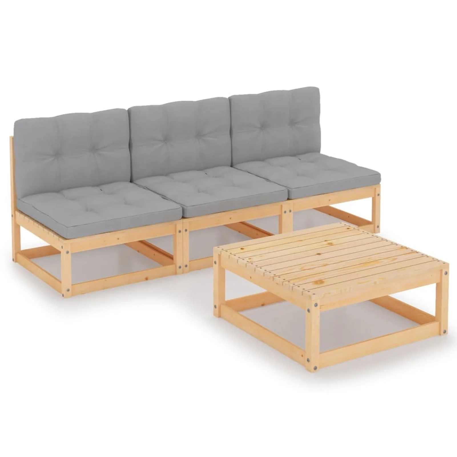 Andoer 4 Piece Garden Set with Cushions Solid Pinewood