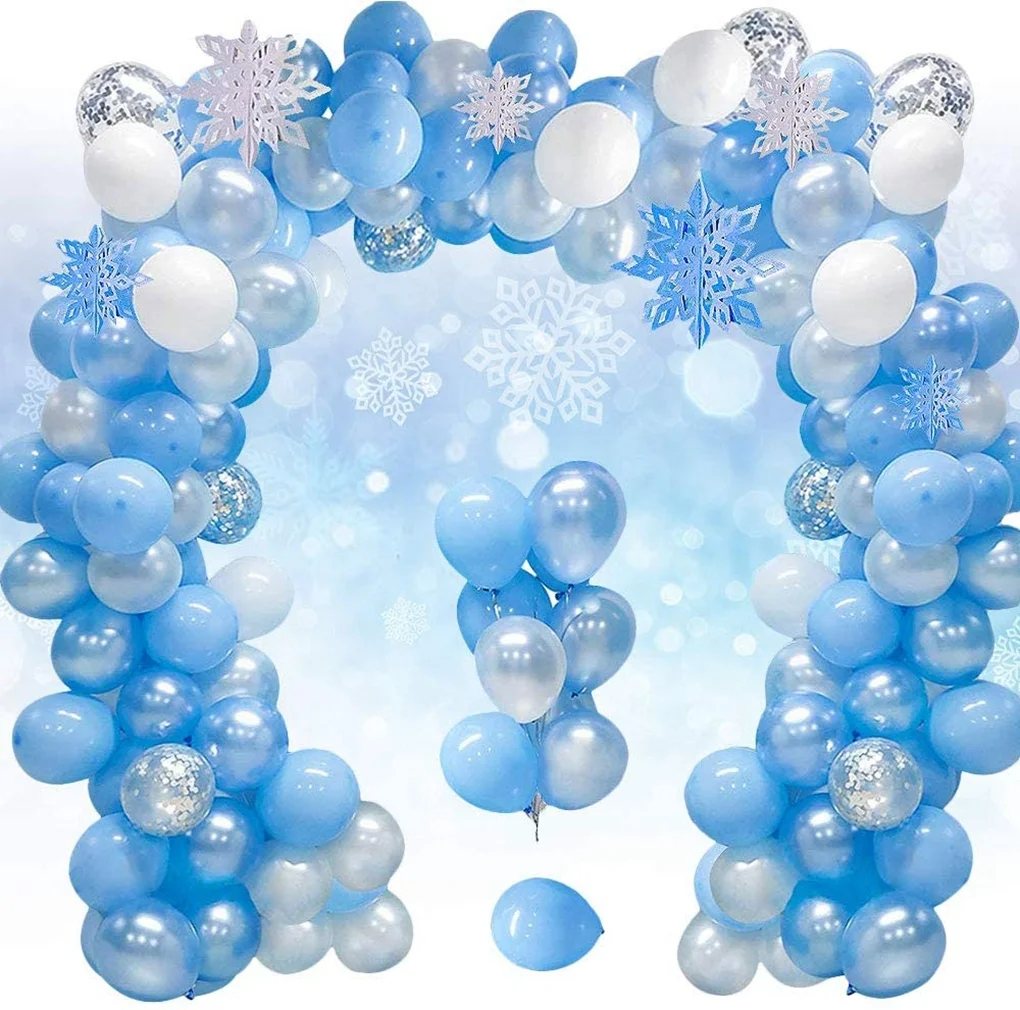 YANSION Frozen Birthday Party Supplies, Frozen Birthday Party Decorations, 119Pcs Frozen Themed Balloon Arch Kit Winter Princess Party Supplies Snowflake Decorations