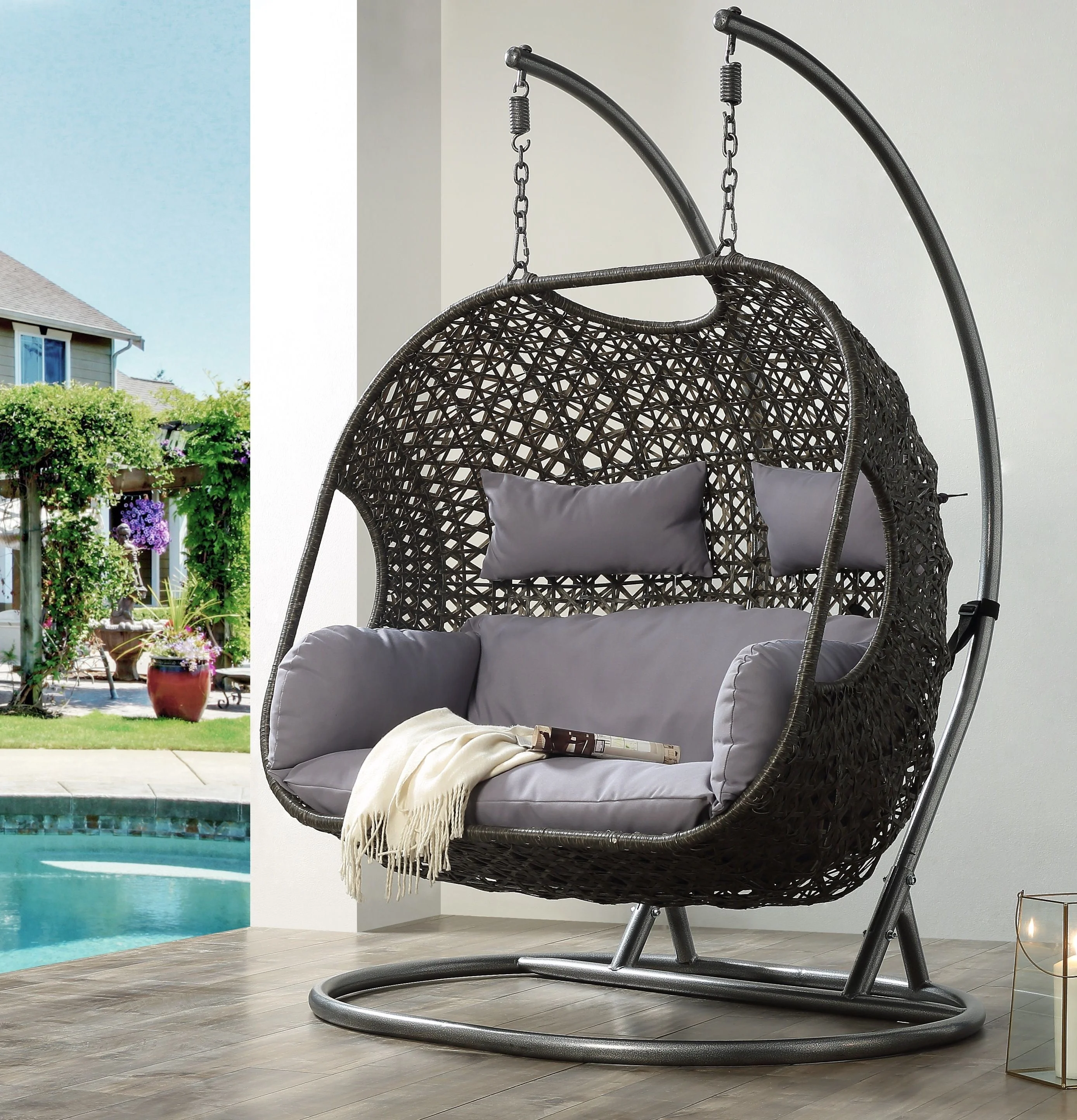 ACME Vasta Patio Swing Chair with Stand - ['52*44*28 in', '73*5*5 in', '52*42*14 in'] - Relax in style with our outdoor swing chair!