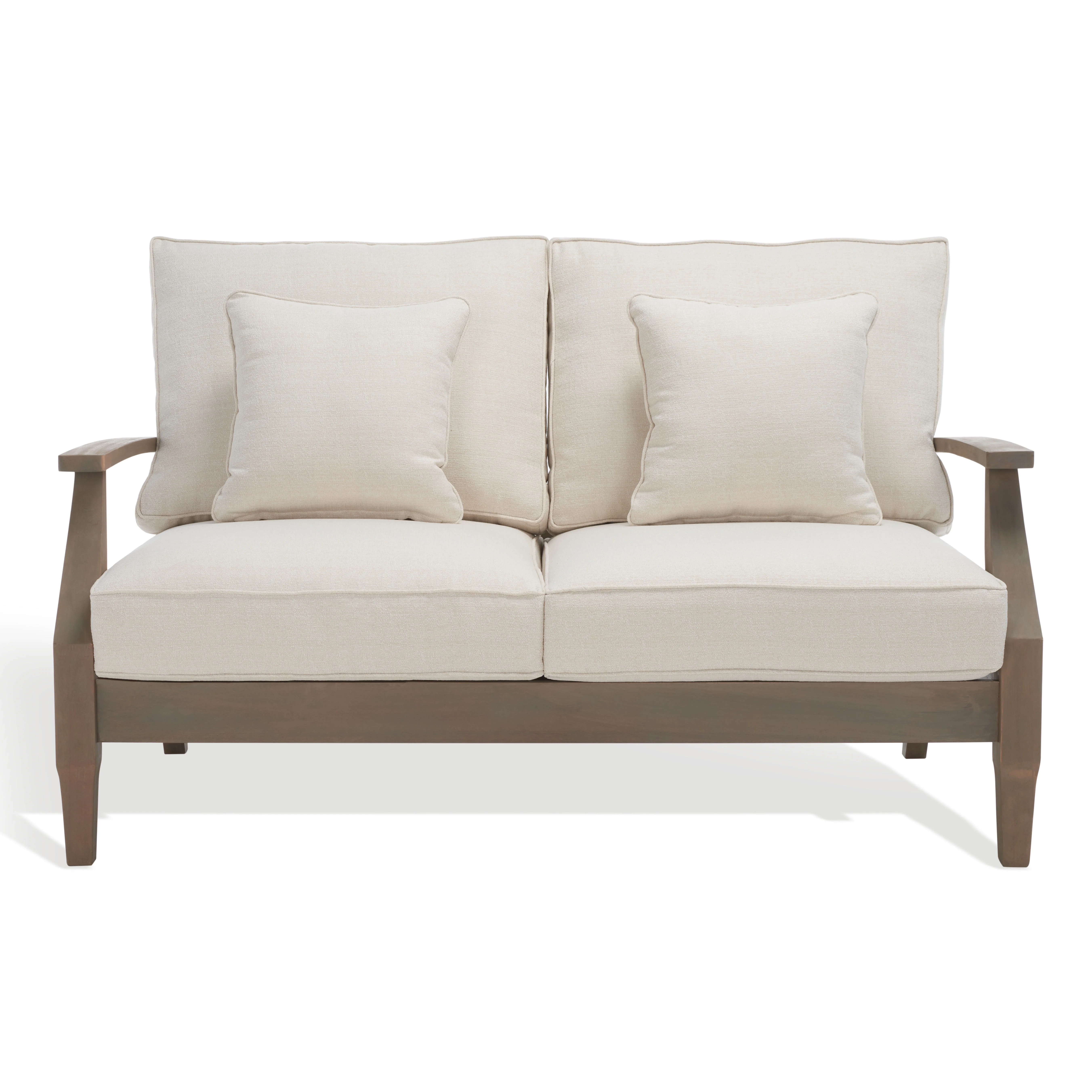 SAFAVIEH Couture Martinique Eucalyptus Wood Outdoor Cushions with Pillows, Light Grey/Beige