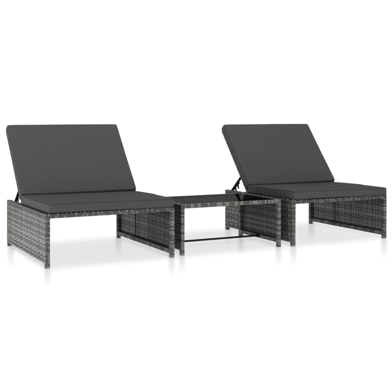 Suzicca Sun Loungers 2 pcs with Table Poly Rattan Gray