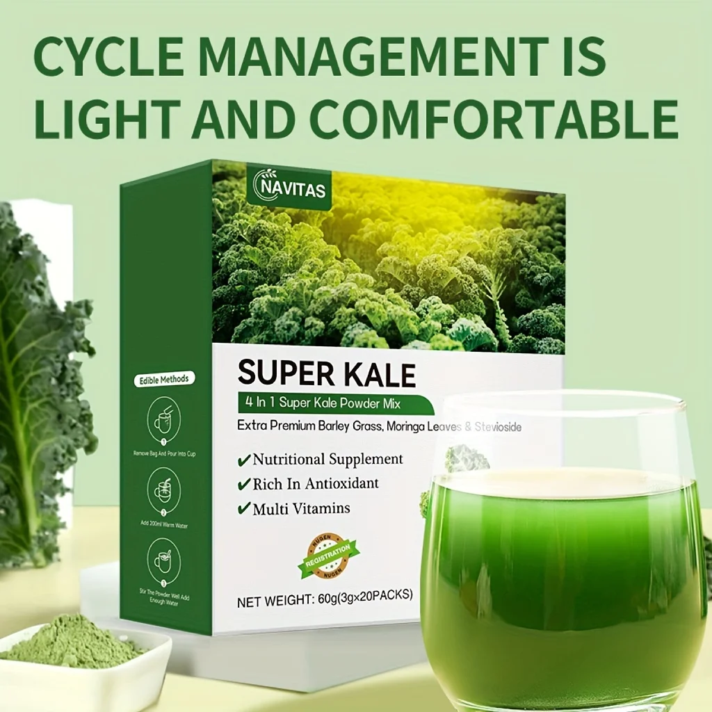 Navitas, 1pack 1.33LB (20pcs) Natural Super Kale Powder Mix, 4-in-1 Extra Premium Blend With Barley Grass, Moringa & Stevioside, Rich In Antioxidant & Vitamins, Dietary Supplement For Immune Support