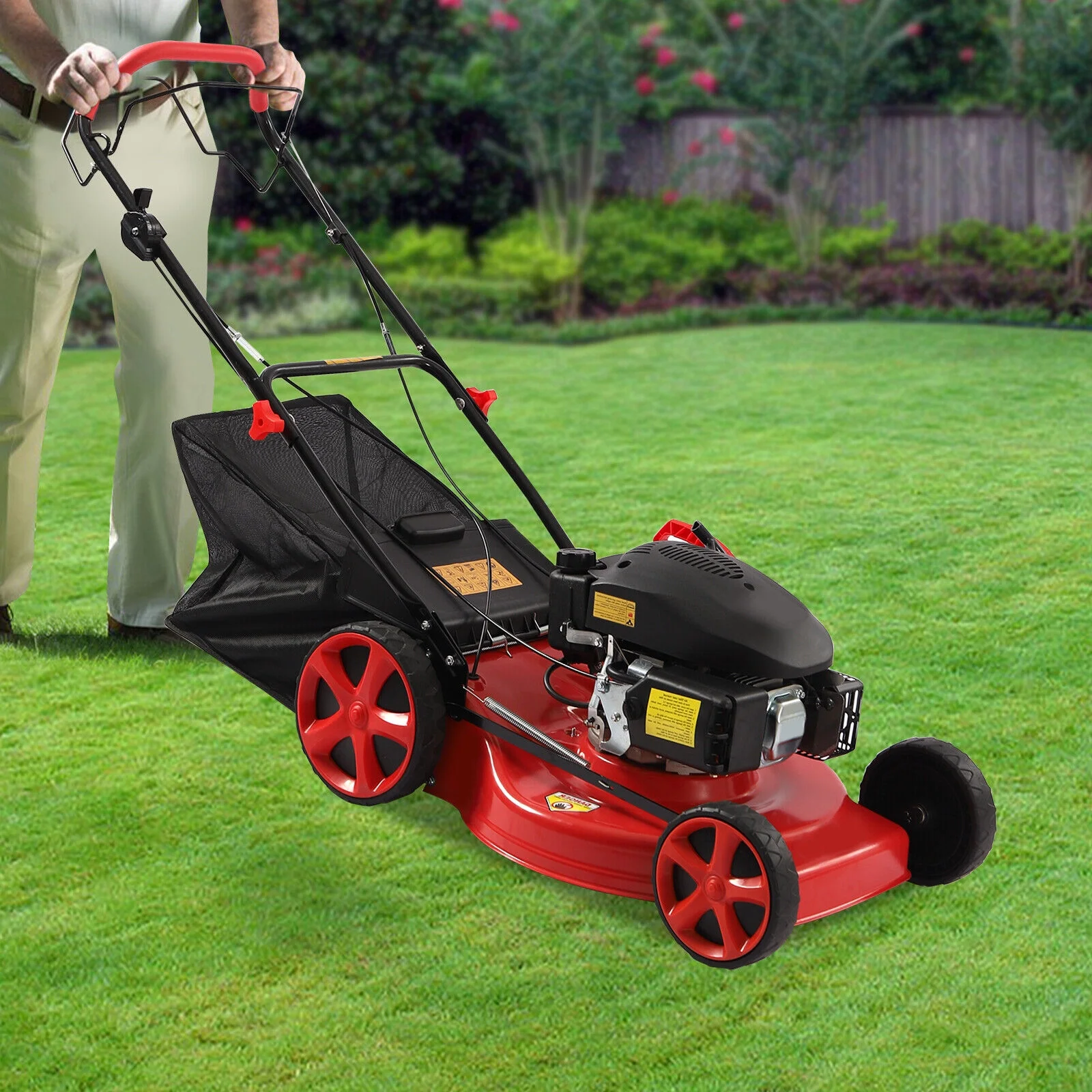 173cc 4-Stroke Engine Gas Powered Lawn Mower Walk-Behind+Grass Collecting Bag