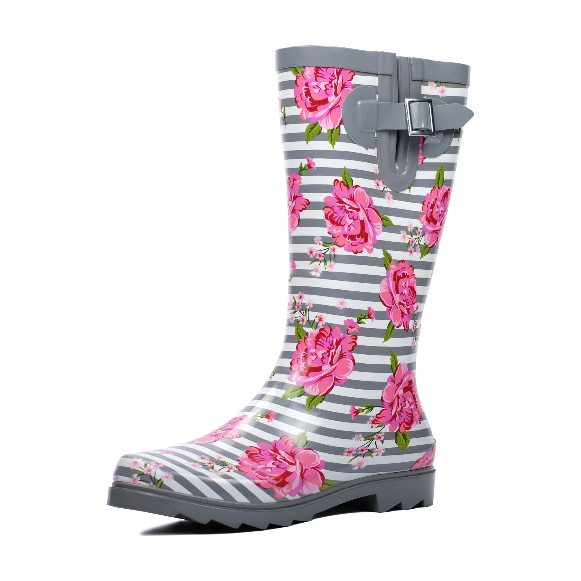 Landchief Women's Tall Waterproof Rubber Rain Boots for Garden, Size 9, Rose