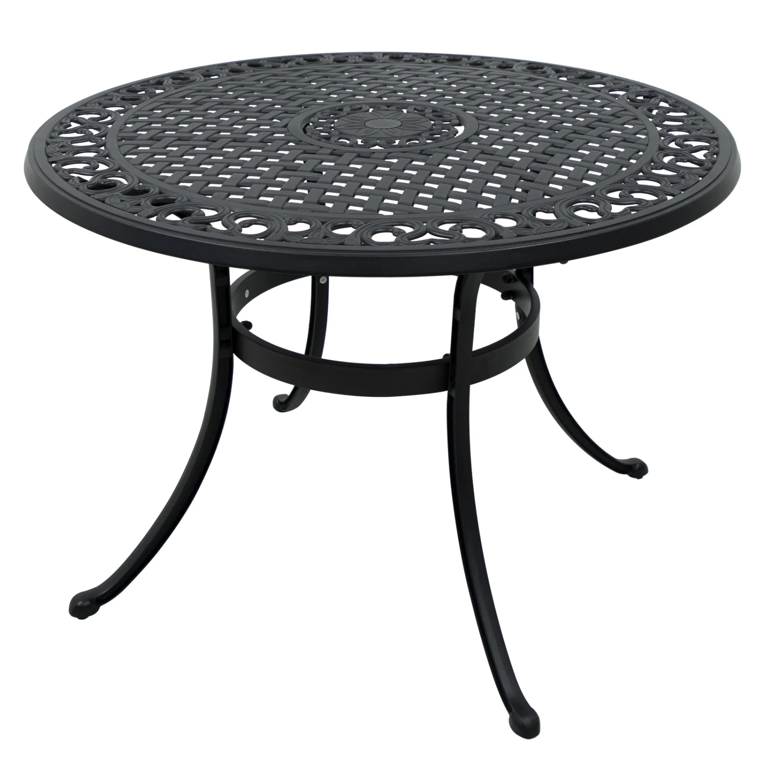 DremFaryoyo 42 Inch Cast Aluminum Patio  with Umbrella Hole Round Patio Bistro  for Garden  Patio  Yard  Black with Antique Bronze at The Edge
