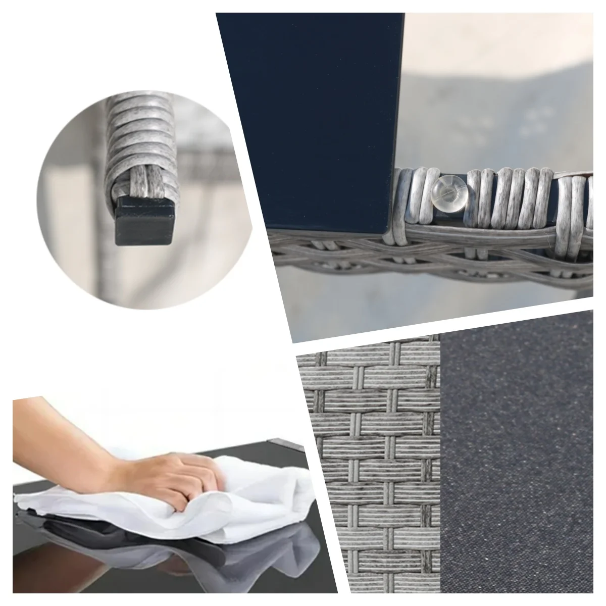 Shinpt Rattan Balcony Sets 4 Pieces, Patio Furniture Set for Graden and Lawn, Outdoor Conversation Sets with Rattan Chair, Wicker Sofa and Glass Coffee Table, Grey