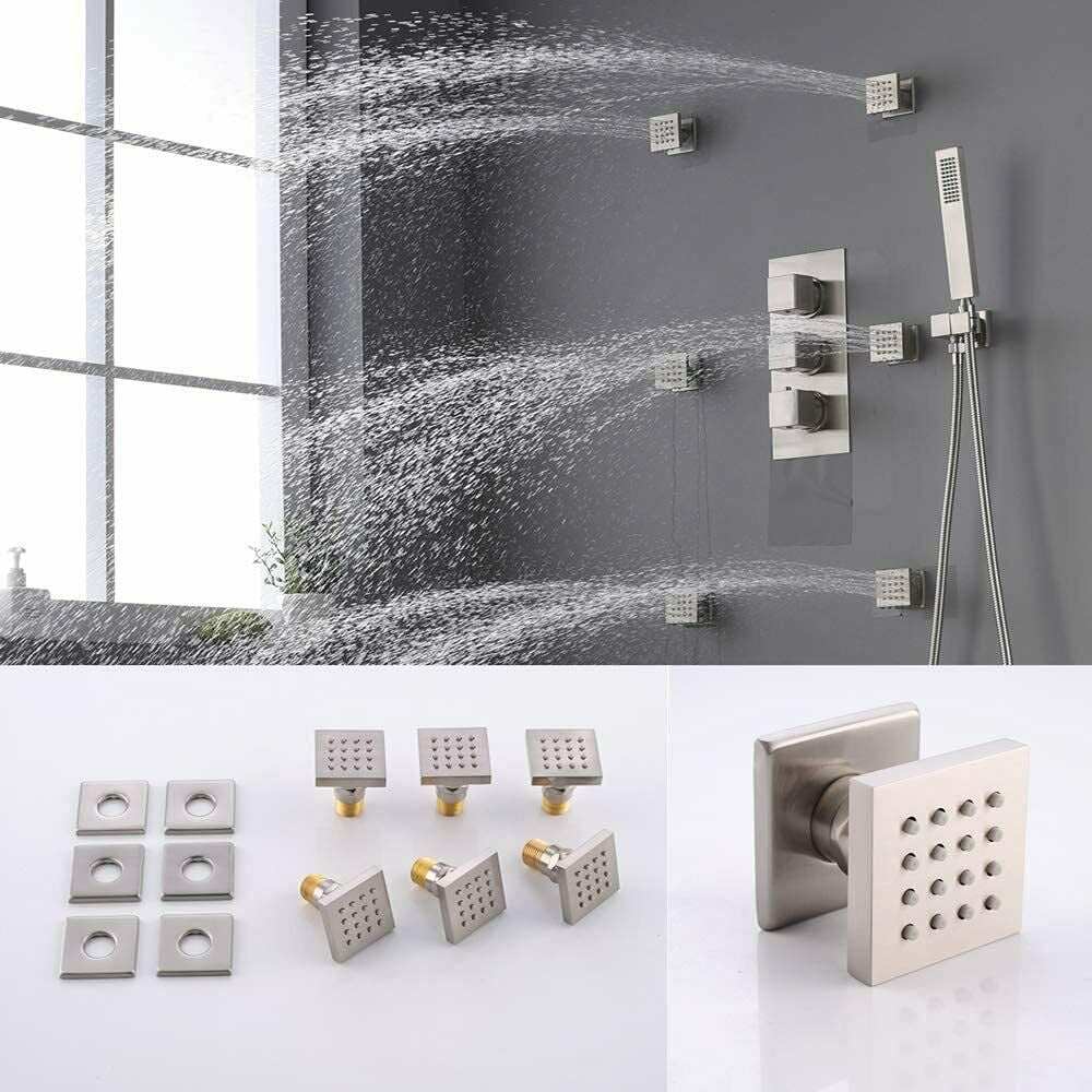 Zovajonia Shower System 12 Inches LED Thermostat Shower Faucet Set,   Rain Shower Head with Handheld Spray laundry jet system  Bathroom Wall Mount Shower Fixtures Brushed Nickel