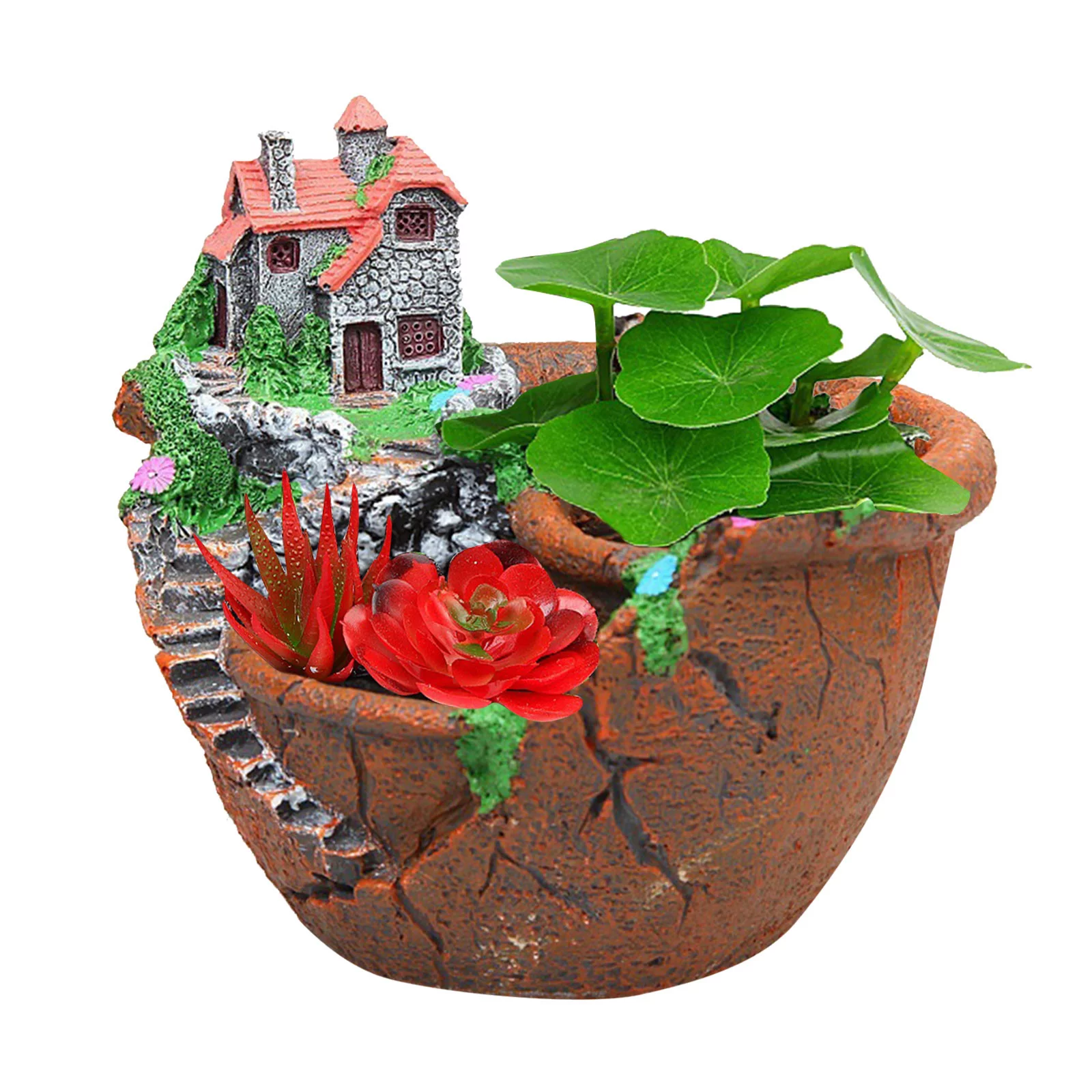 Jierger DIY Mini Succulent Pot Creative Resin Plants Pot Irregular Fleshy Flower Platter Pots Succulent Cactus Plant Pot Planters Fairy Garden Gardening Gifts Statues